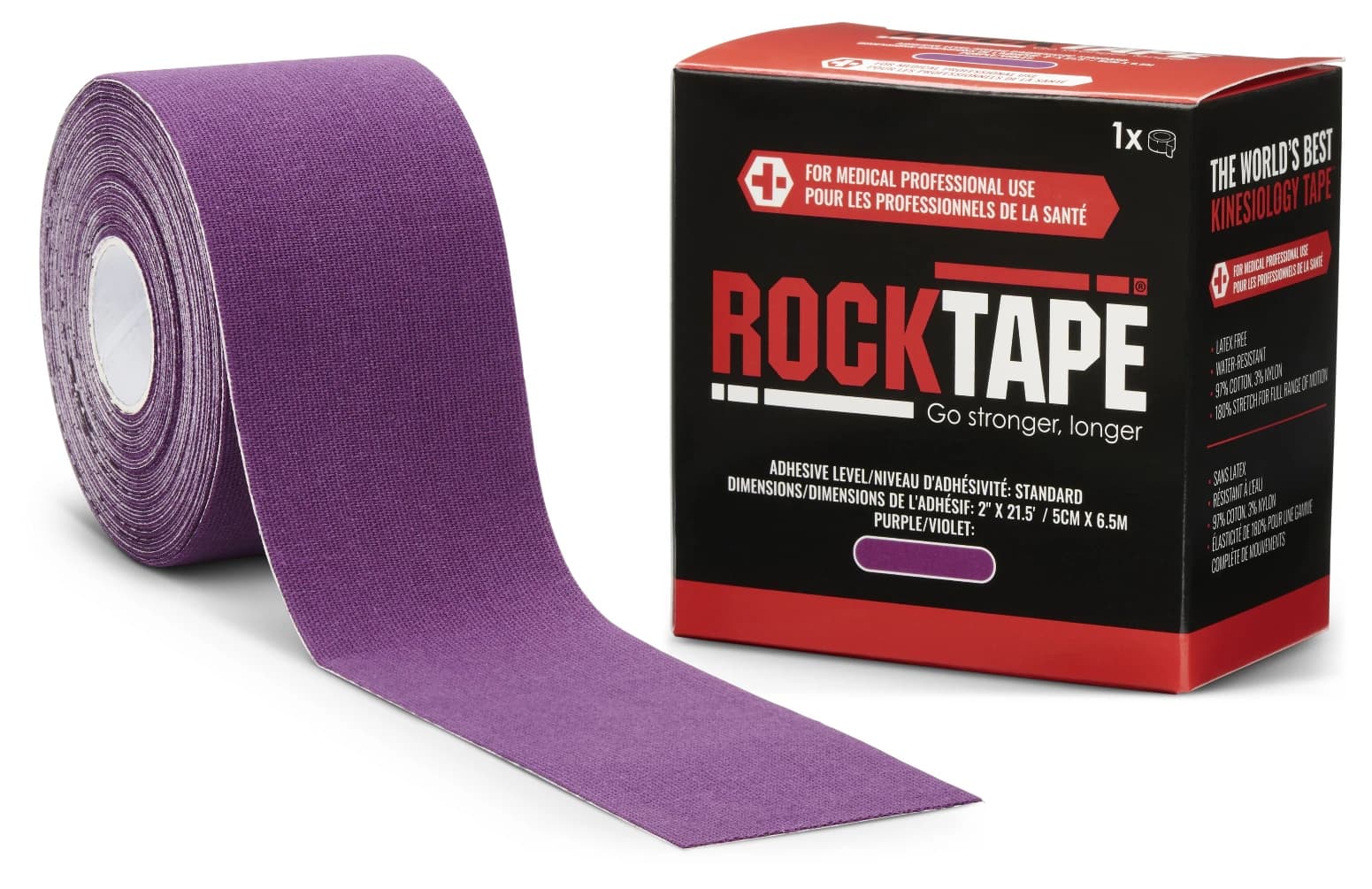 RockTape Standard Kinesiology Tape, 97% Cotton/3% Nylon, 2" x 21.5', Purple, Non-Sterile, Each - RockTape Standard Purple - Image 1