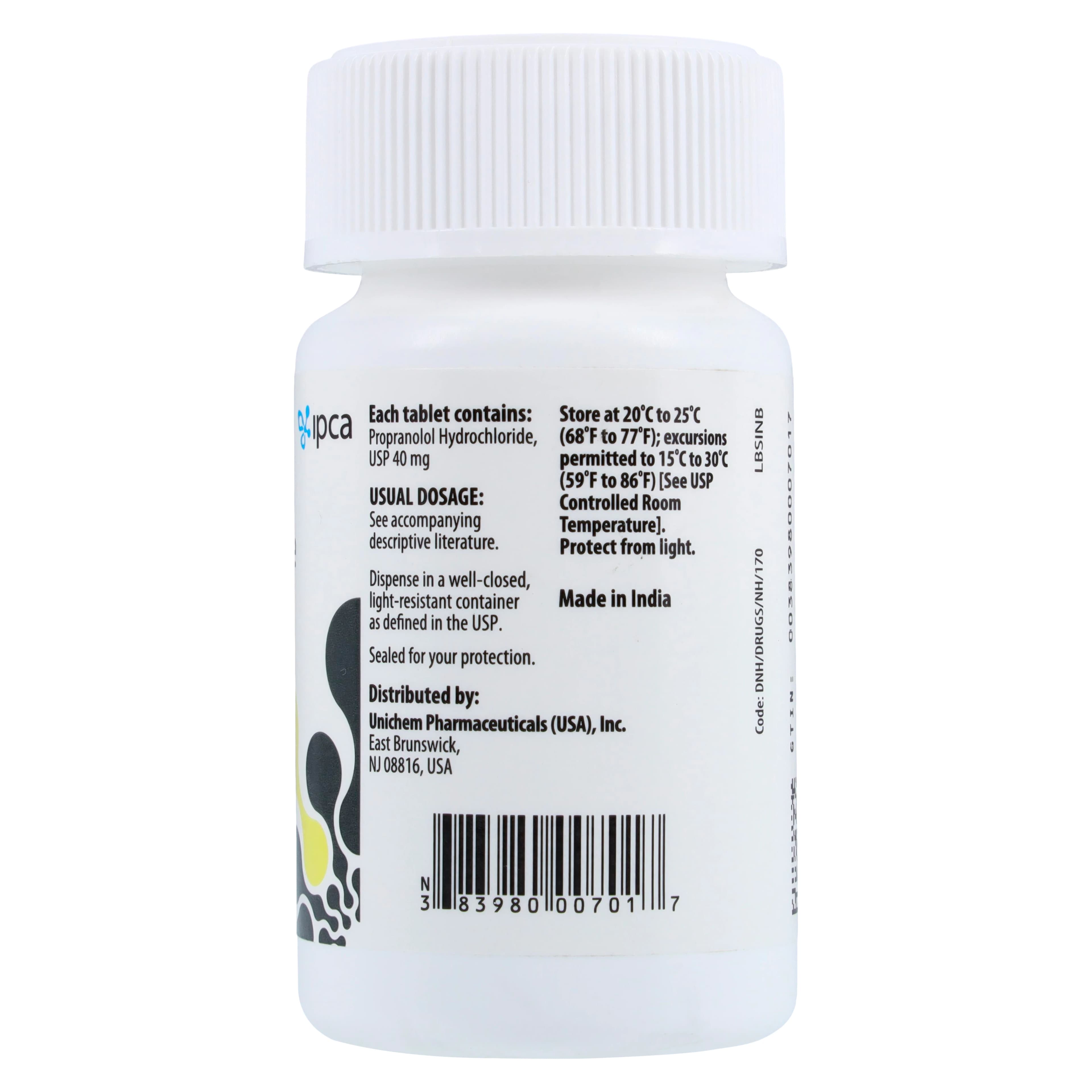 Propranolol HCl Tablets, 40mg, Unichem Pharmaceuticals thumbnail 2