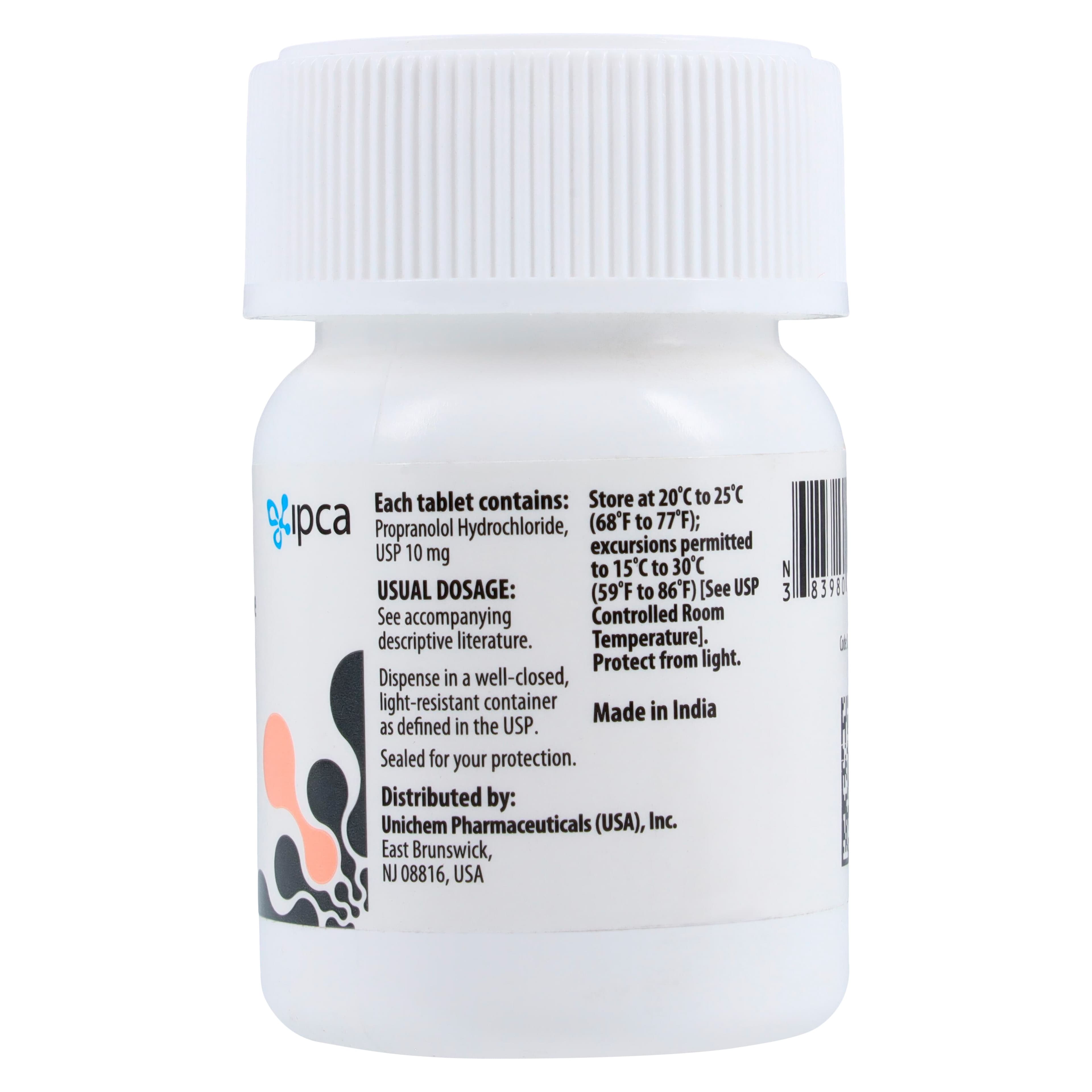 Propranolol HCl Tablets, 10mg, 100/Bottle, Unichem Pharmaceuticals thumbnail 2