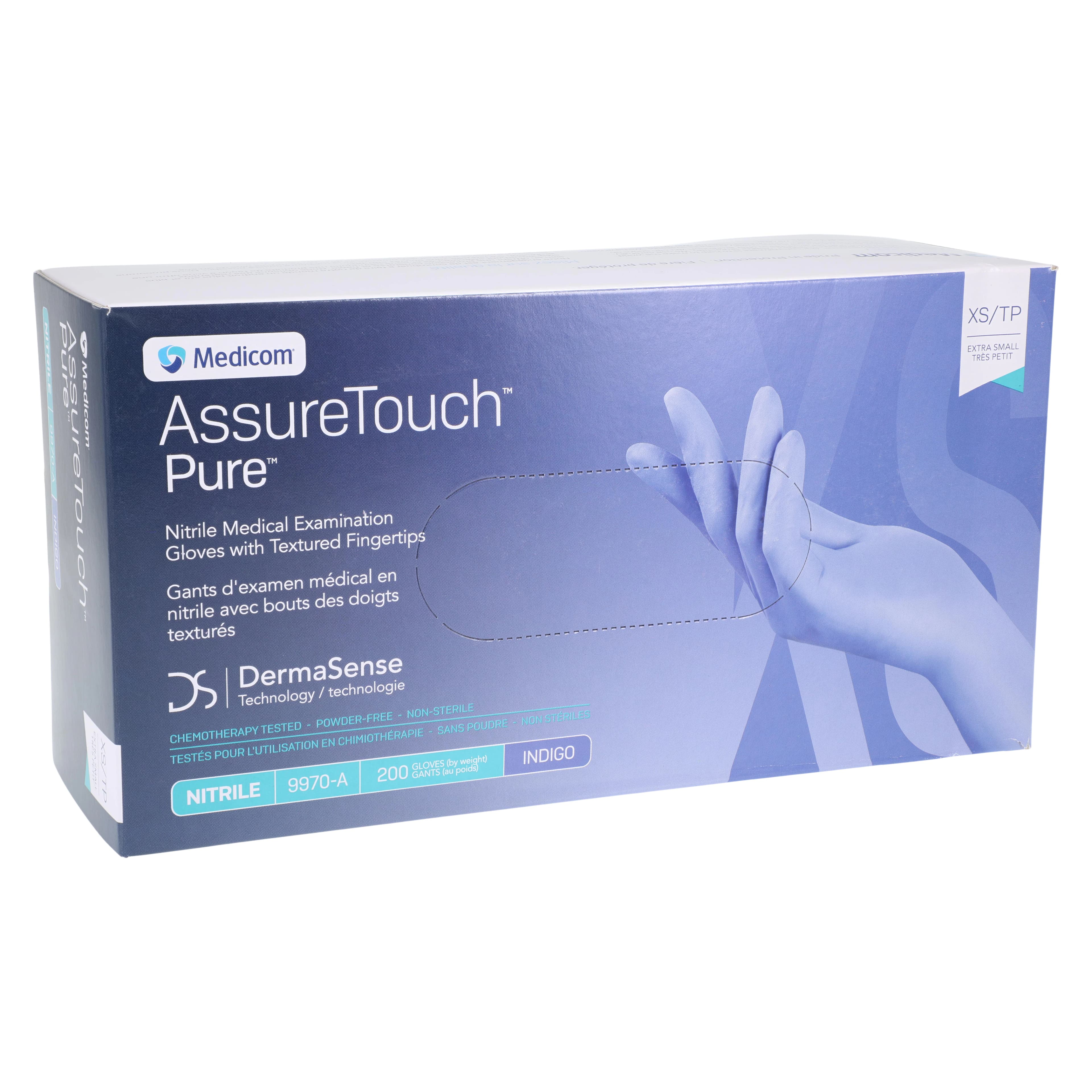 Medicom AssureTouch™ Pure Nitrile Exam Gloves, Powder Free, Latex Free, Non-Sterile, Extra Small, Blue, Textured Fingertips, 200/Box, 9970A thumbnail 3