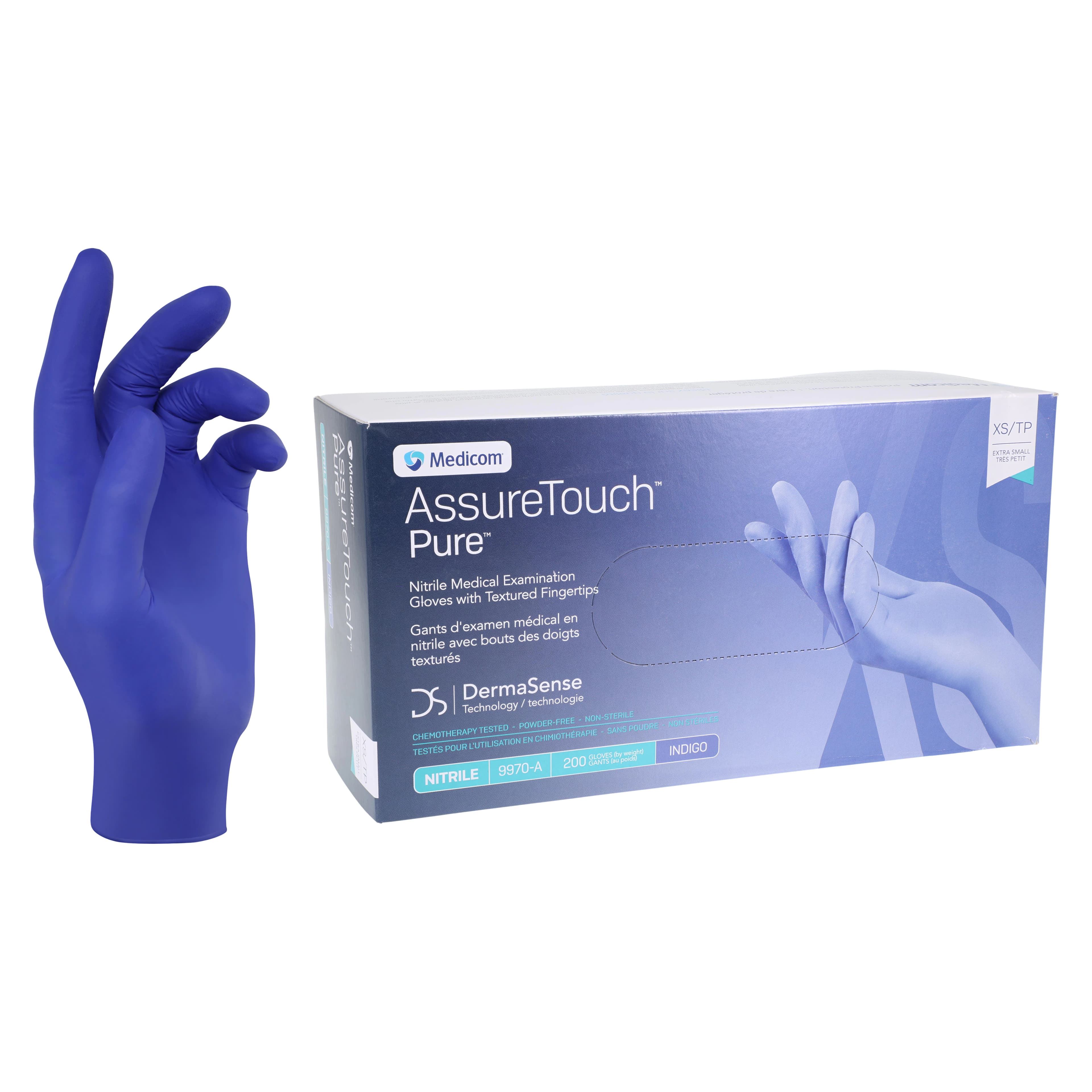 Medicom AssureTouch™ Pure Nitrile Exam Gloves, Powder Free, Latex Free, Non-Sterile, Extra Small, Blue, Textured Fingertips, 200/Box, 9970A - AssureTouch™ Pure Nitrile Exam Gloves XS Blue Box of 200 - Image 1