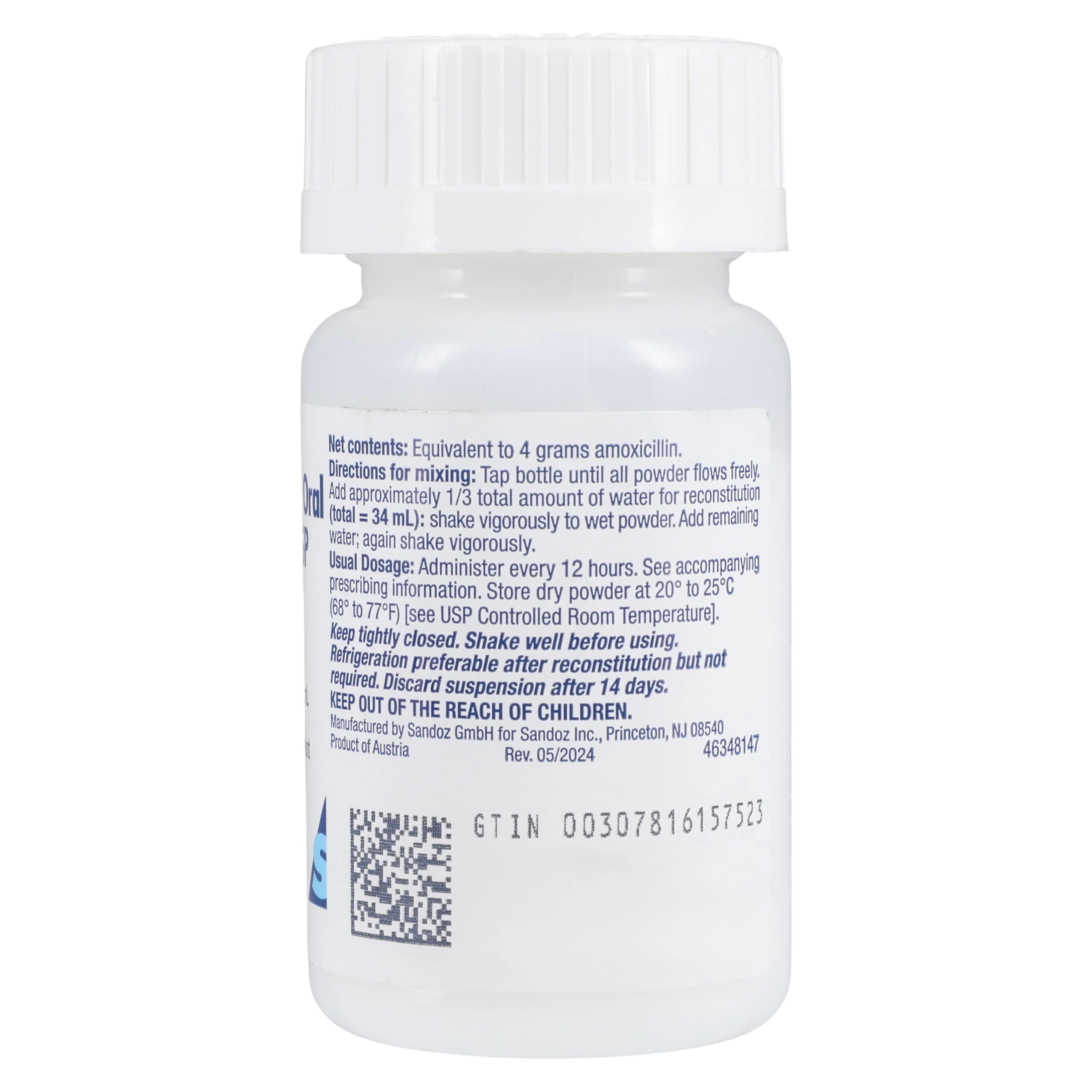 Amoxicillin Oral Suspension 400mg/5mL, Fruit Flavor, 50mL Bottle (Sandoz) thumbnail 2