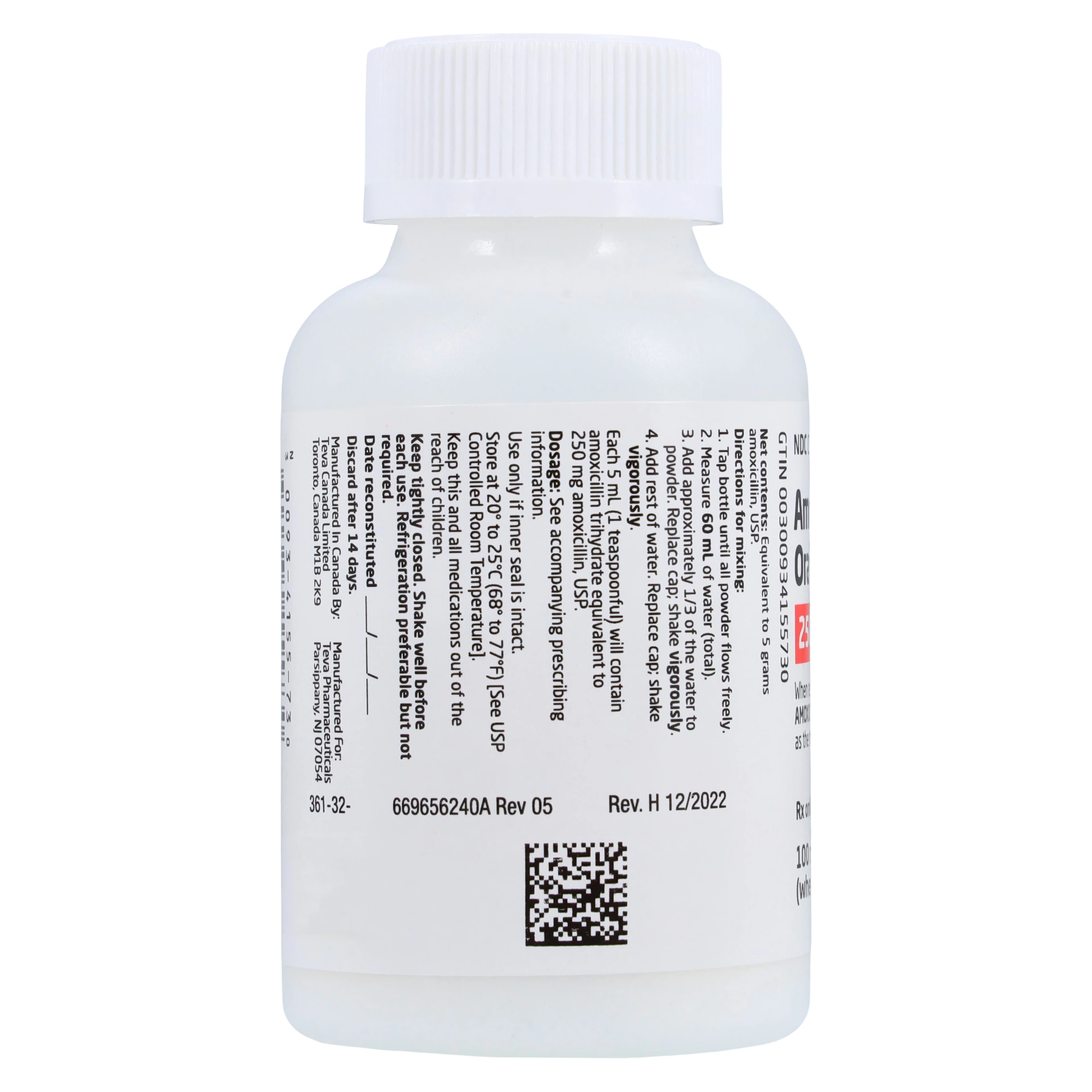 Amoxicillin Oral Suspension 250mg/5mL, Mixed Berry Flavor, 100mL Bottle thumbnail 2
