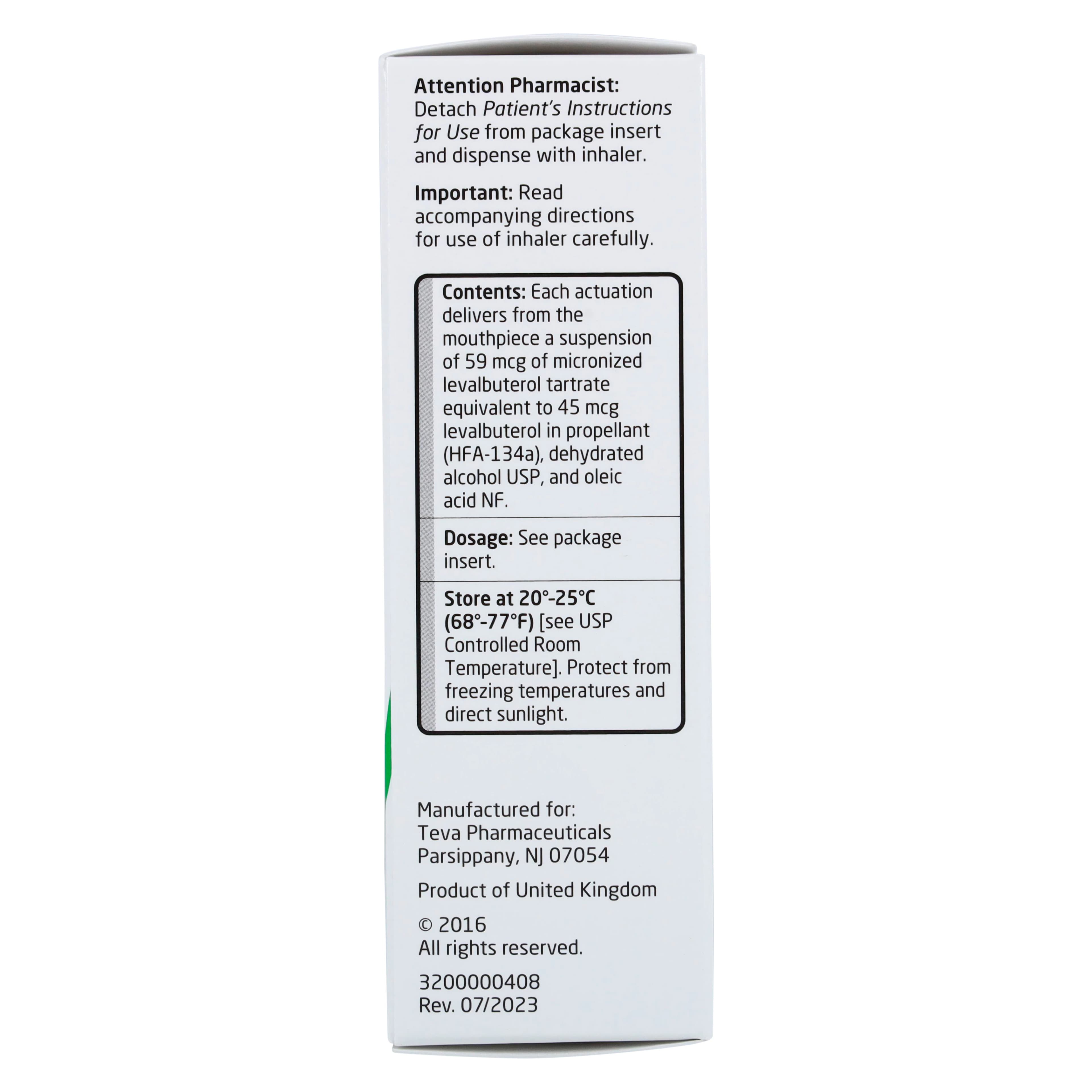 Levalbuterol Tartrate HFA Inhalation Aerosol, 45 mcg, 15 g Inhaler, Teva Pharmaceuticals thumbnail 6