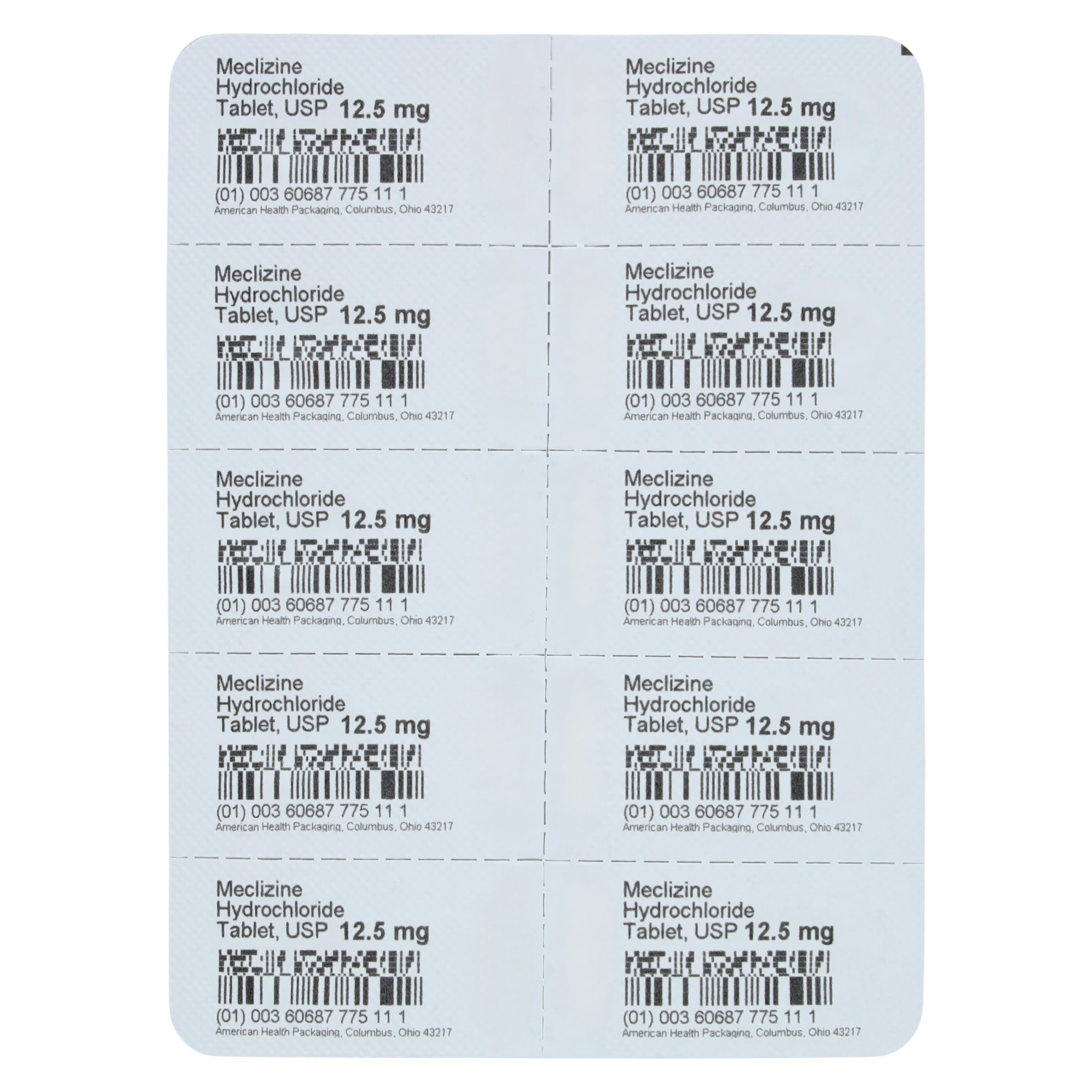 Meclizine HCl Tablets 12.5 mg, Unit Dose, 50/Package (American Health Packaging) thumbnail 3