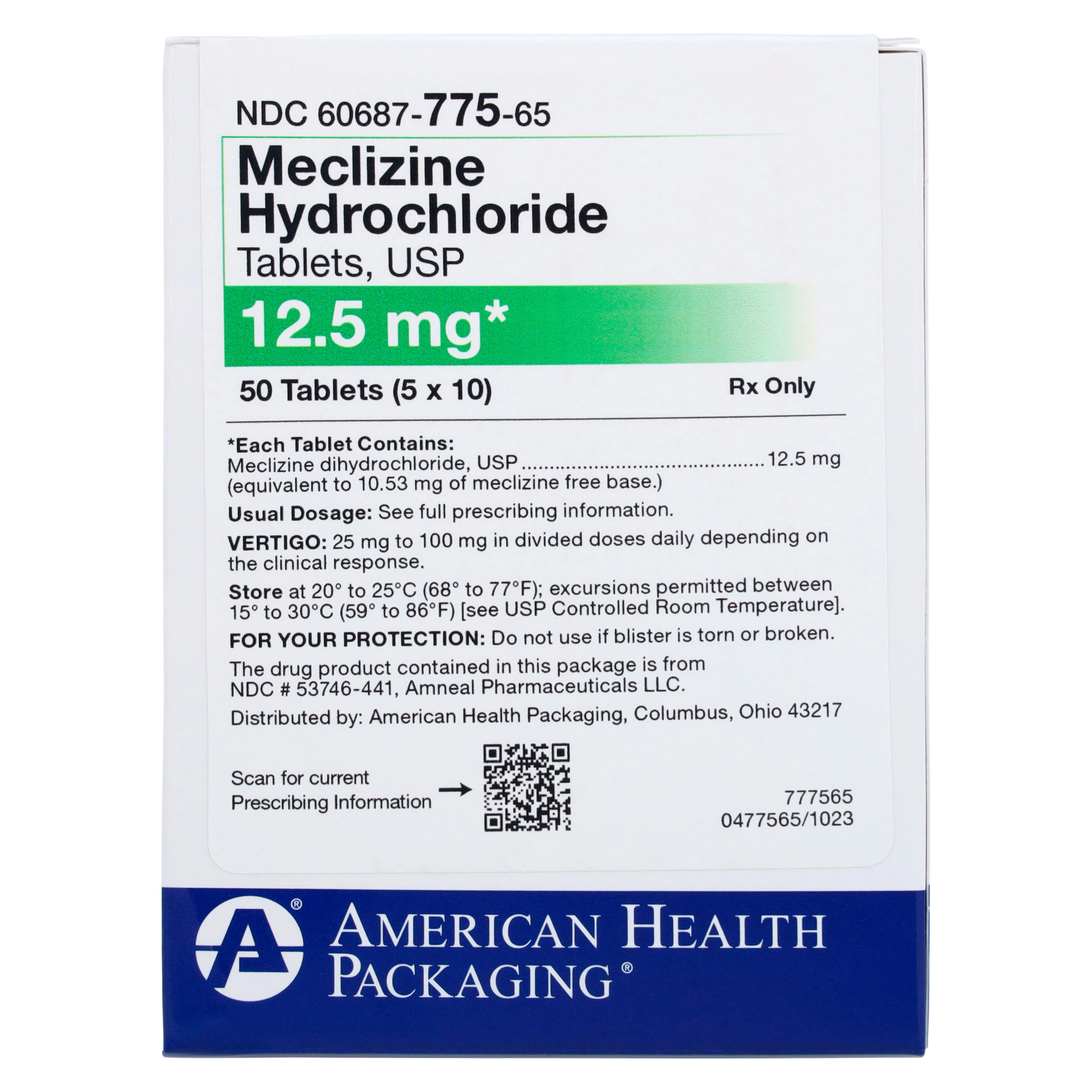 Meclizine HCl Tablets 12.5 mg, Unit Dose, 50/Package (American Health Packaging) thumbnail 4