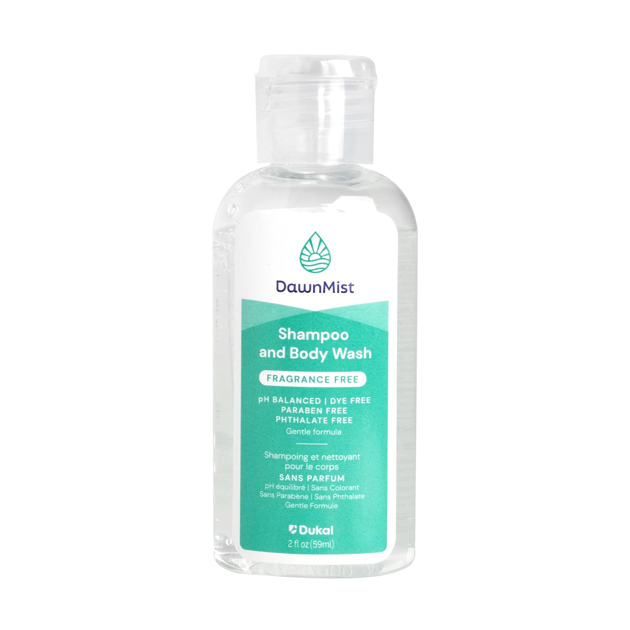 DawnMist Cleansing Shampoo & Body Wash, Fragrance Free, 2 oz Bottle, 144/Case - DawnMist Shampoo/Body Wash FF - Image 1