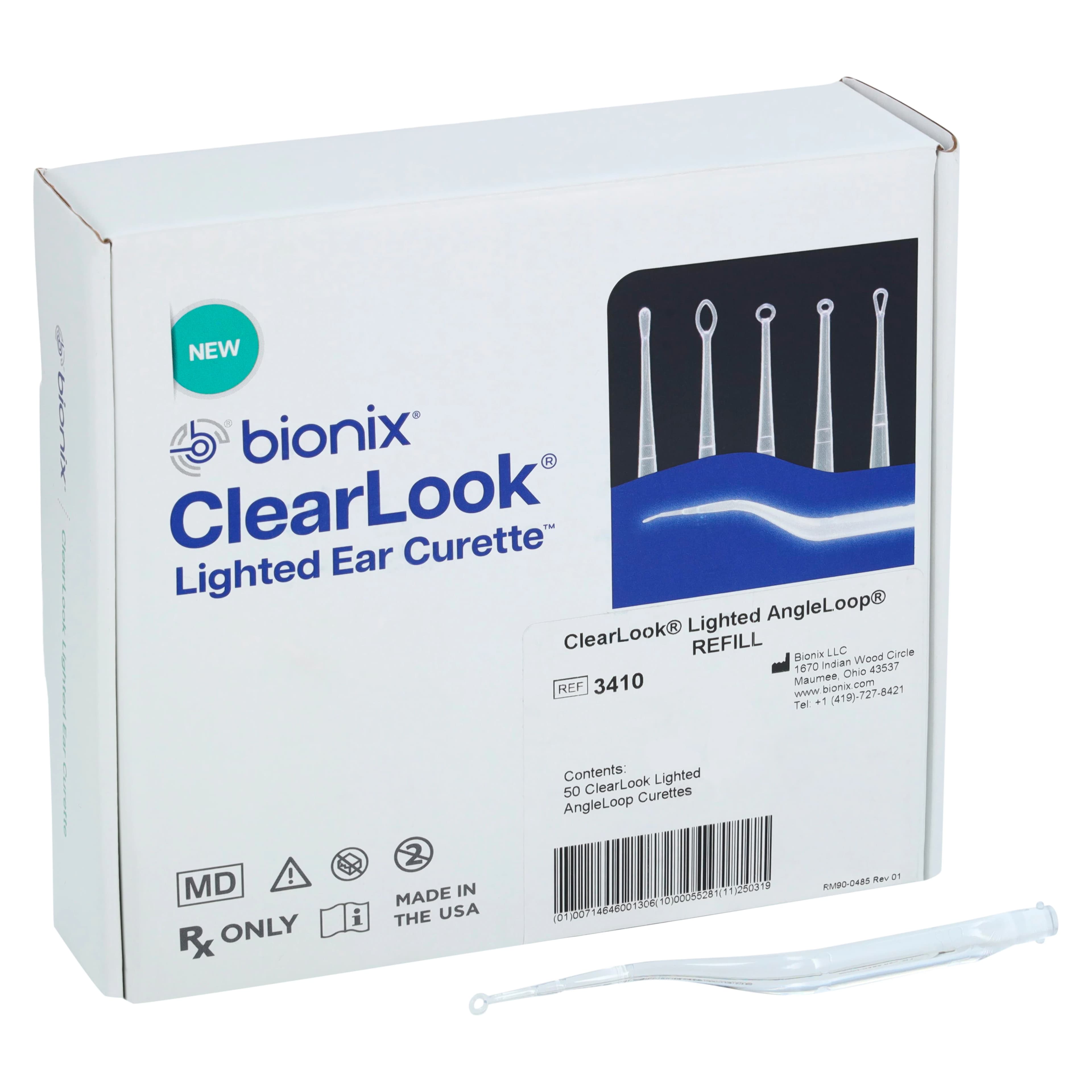 Bionix ClearLook Ear Curette Refill Pack, 4mm Angle Loop, Non-Sterile, Disposable, 50/Box - ClearLook Ear Curette AngLoop - Image 1