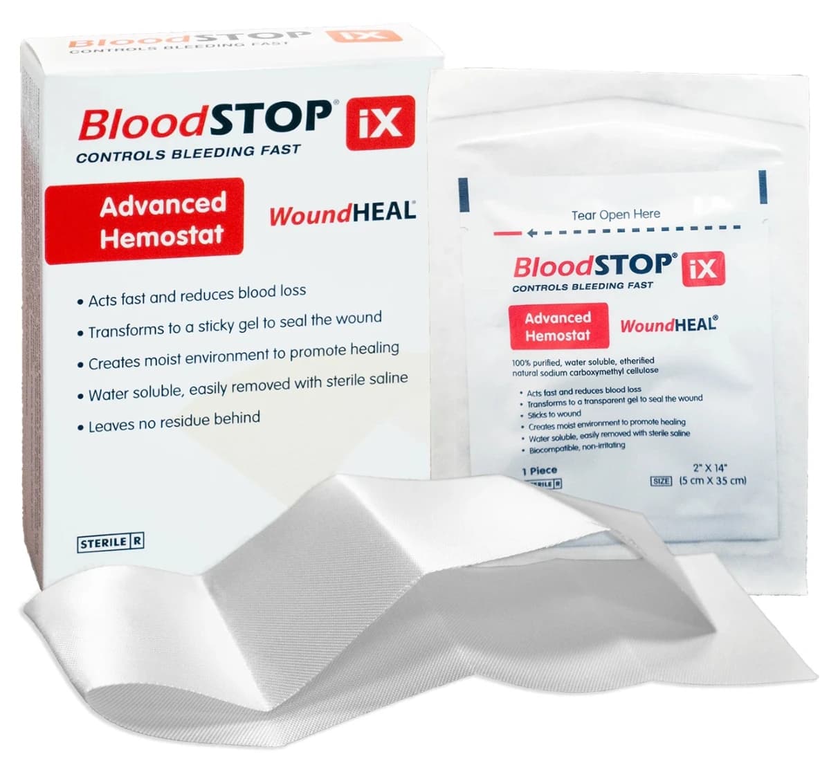 BloodSTOP iX Hemostat Dressing, 2x14", Box of 12 - BloodSTOP iX Hemostat Dressing - Image 1