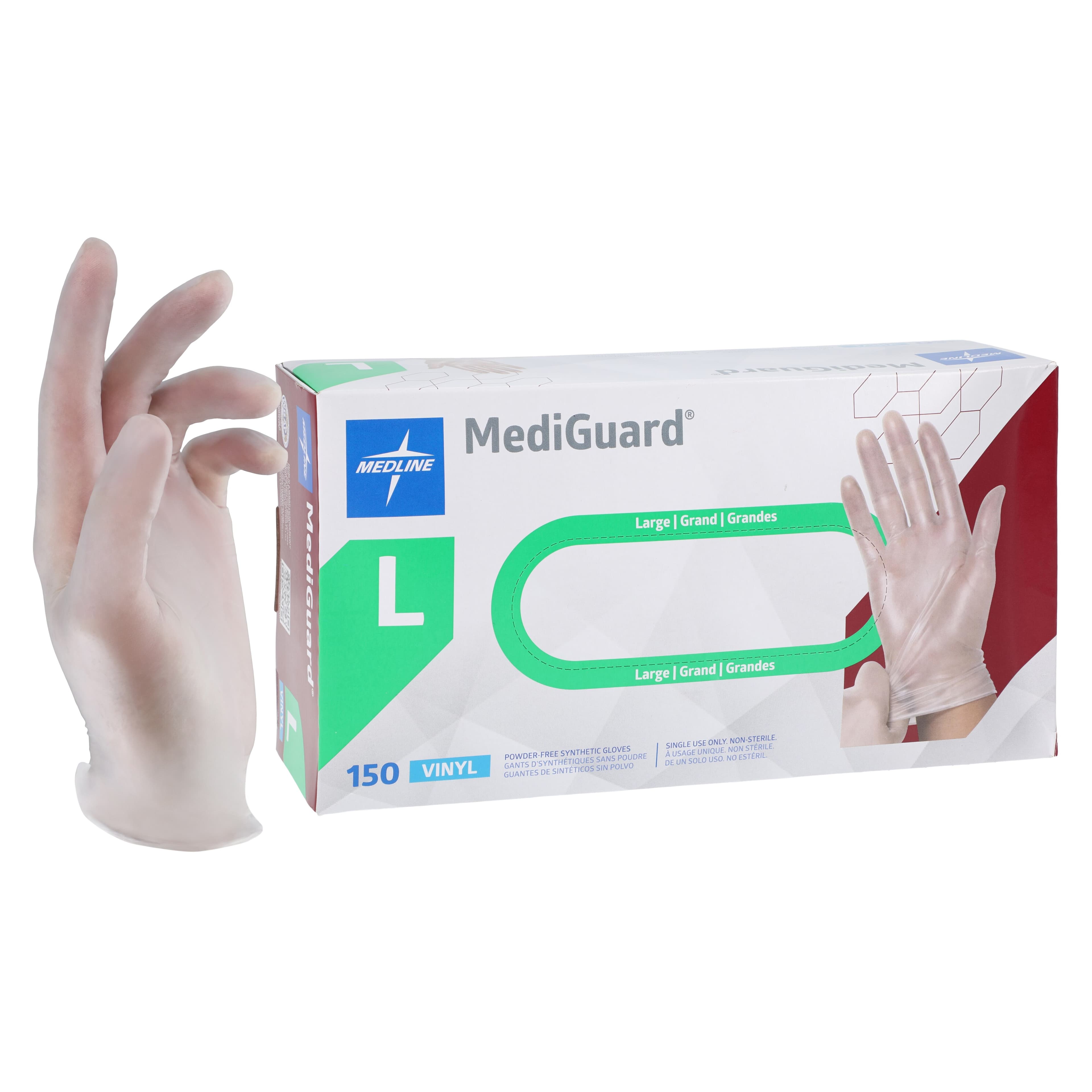 MediGuard Vinyl Exam Gloves, Large, Clear, Non-Sterile, 150/Box - Gloves Exam Mediguard PF - Image 1