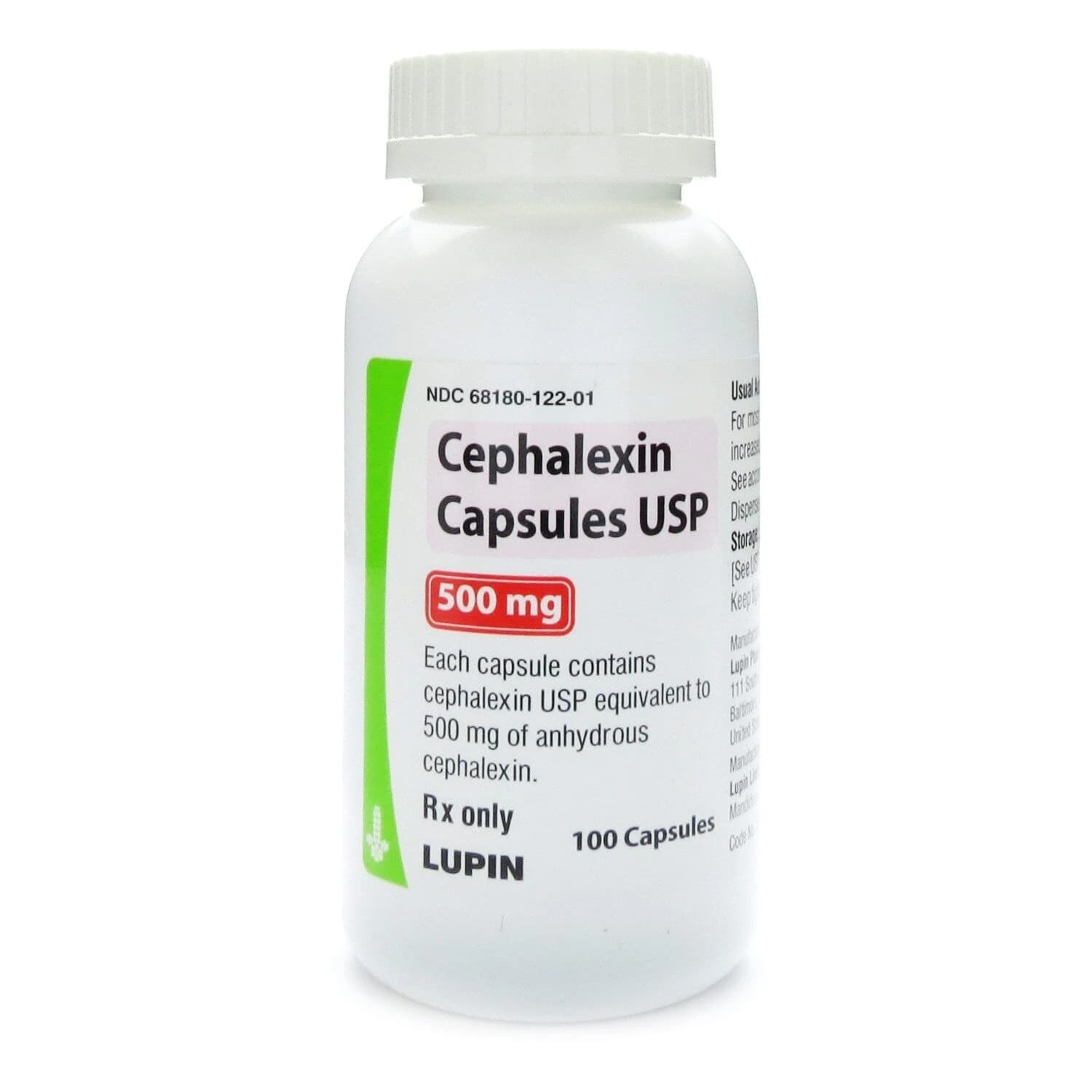 Cephalexin Capsules, 500mg, 100/Bottle, Lupin Pharmaceuticals - Cephalexin Capsules - Image 1