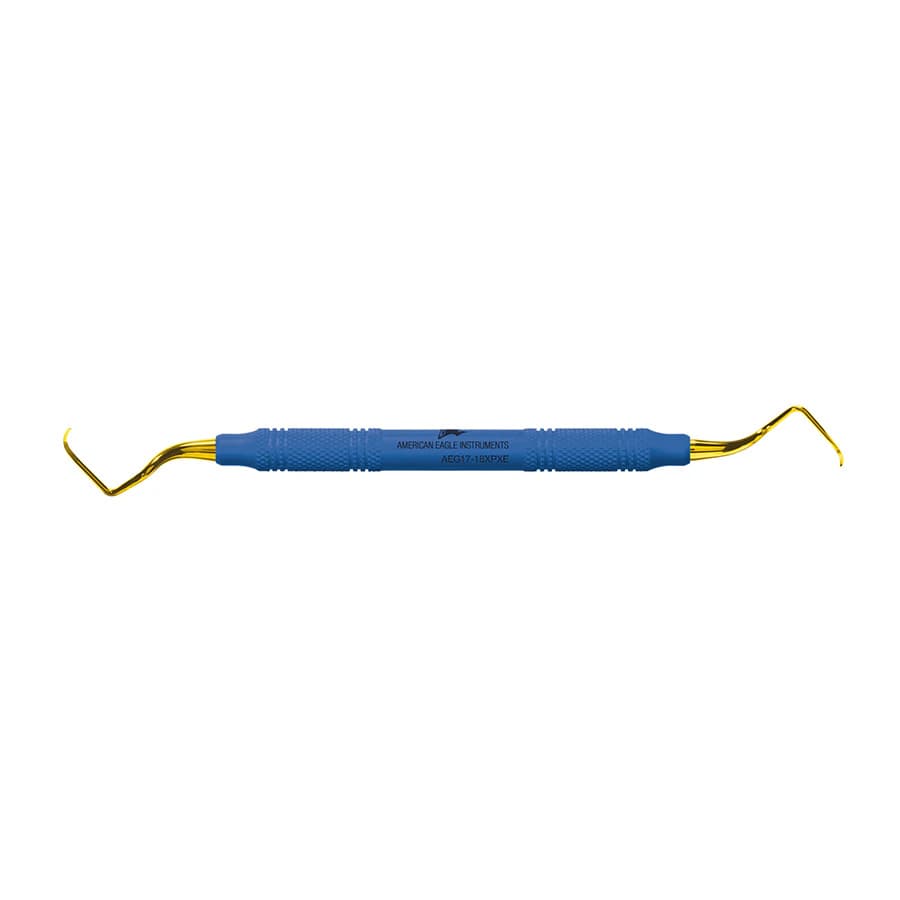 American Eagle XP® SQUARED Technology Gracey Standard 17-18 Posterior Distal Curette, Blue Resin Handle, 3/8", Double End, AEG17-18XPXE - XP® SQUARED Technology Gracey Standard 17-18 posterior distal with plastic handle - Image 1