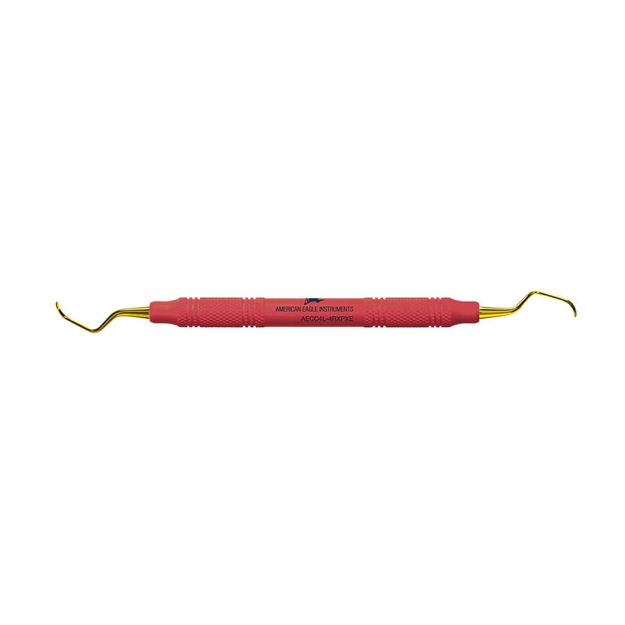 XP® SQUARED Technology Universal Curette Columbia 4L-4R, Deeper Shank, Posterior, Red, 3/8" Handle, Each - XP® SQUARED Technology Universal Curette Columbia 4L-4R deeper shank posterior with plastic handle - Image 1