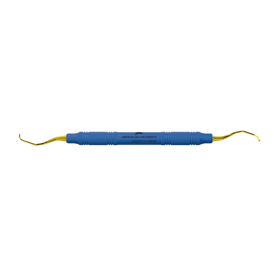 American Eagle XP® SQUARED Technology Gracey +3 Deep Pocket 13-14 Curette, Blue, 3/8 Handle, Double End, Each - XP® SQUARED Technology Gracey +3 Deep Pocket 13-14 with plastic handle - Image 1