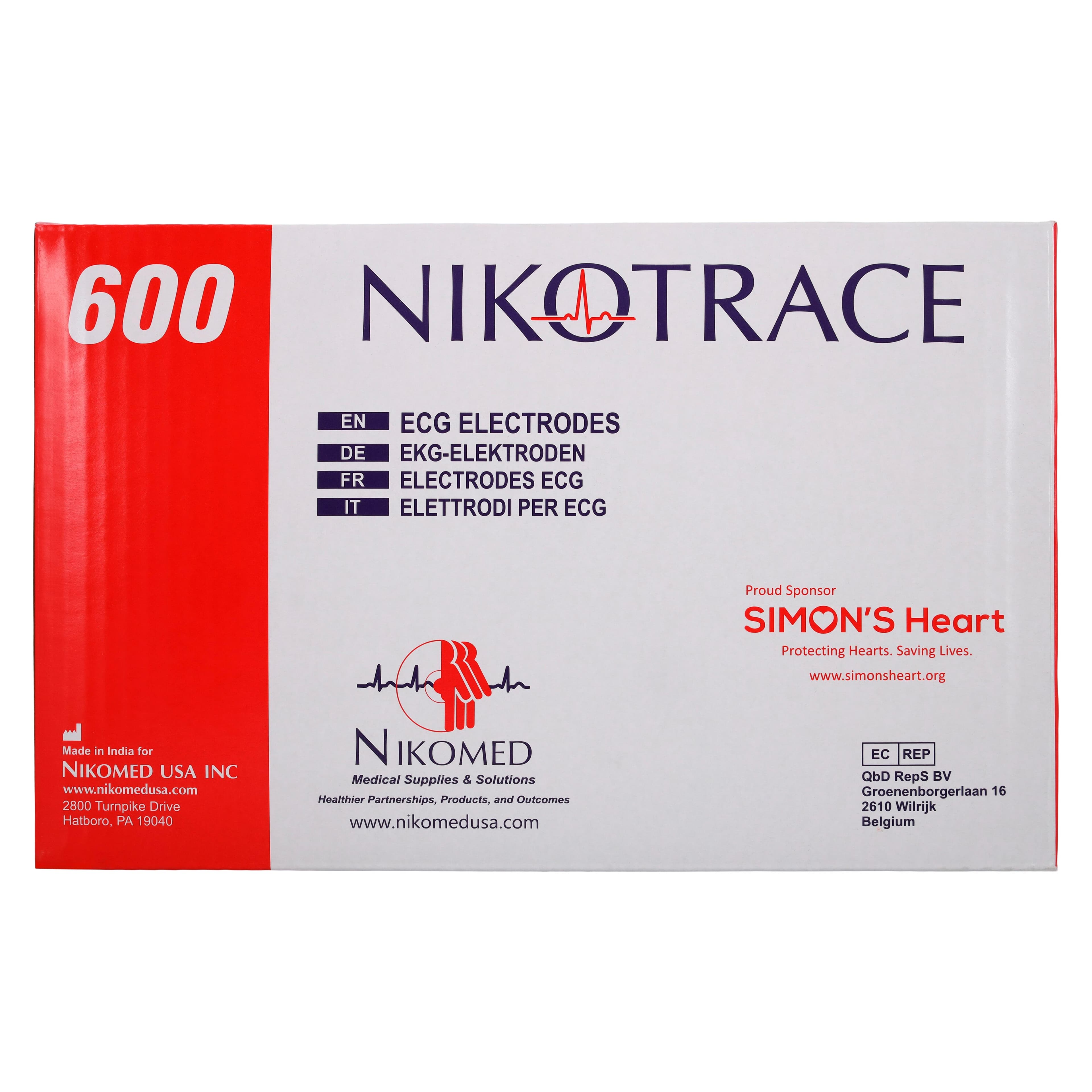 NIKOTRACE Monitoring Electrode, Adult/Pediatric, 40x32mm Rectangle, Ag/AgCl, Adhesive Gel, 600/Box thumbnail 3