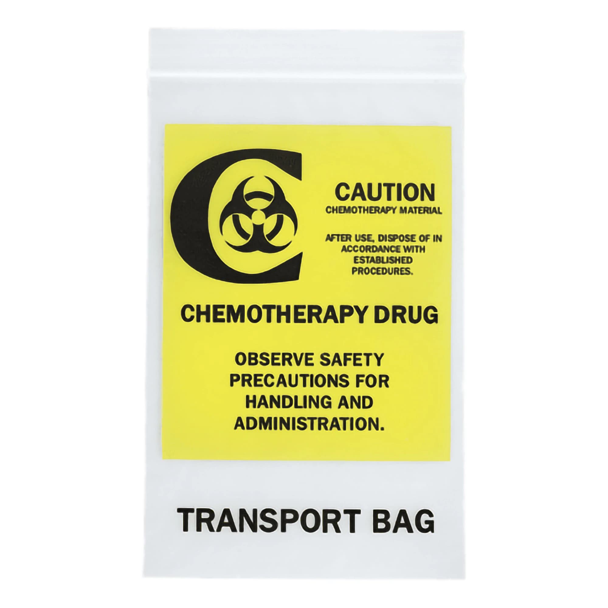 Transport Bag Chemotherapy, 4mil, 6x9", Clear/Yellow, Ziplock Closure, 1000/Case - Transport Bag Chemotherapy - Image 1