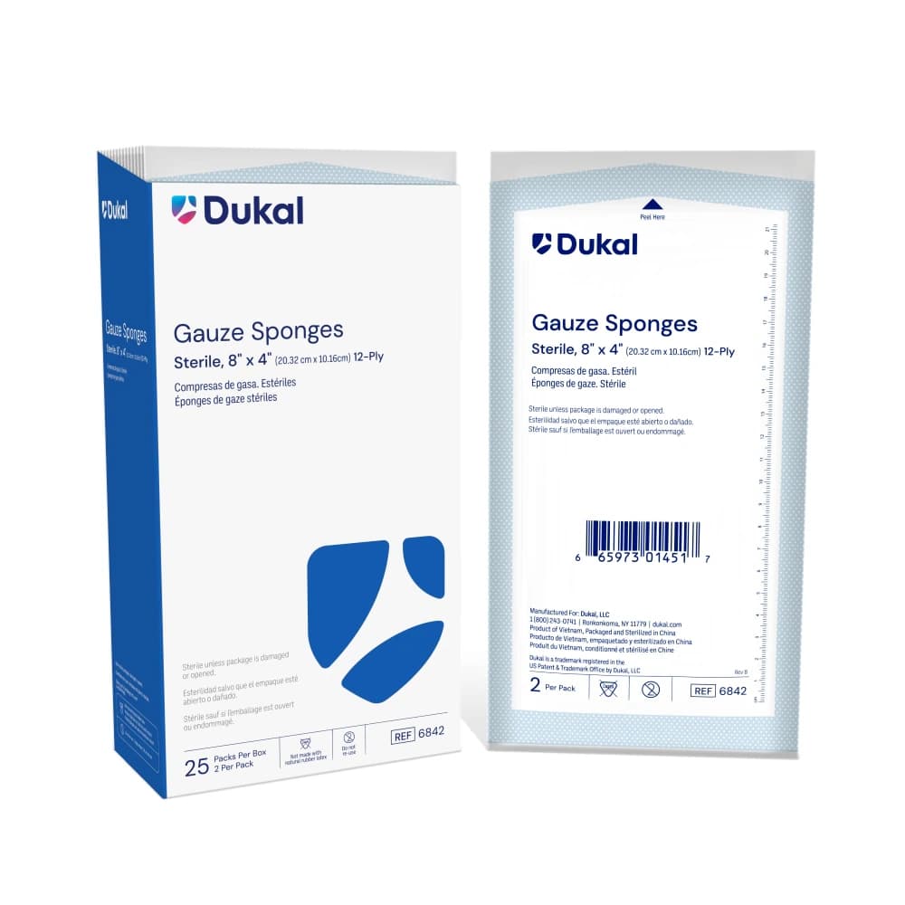 Dukal 100% Cotton Woven Gauze Sponge, 8x4", 12 Ply, Sterile, Non-Latex - Gauze Sponge ST 12Ply - Image 1