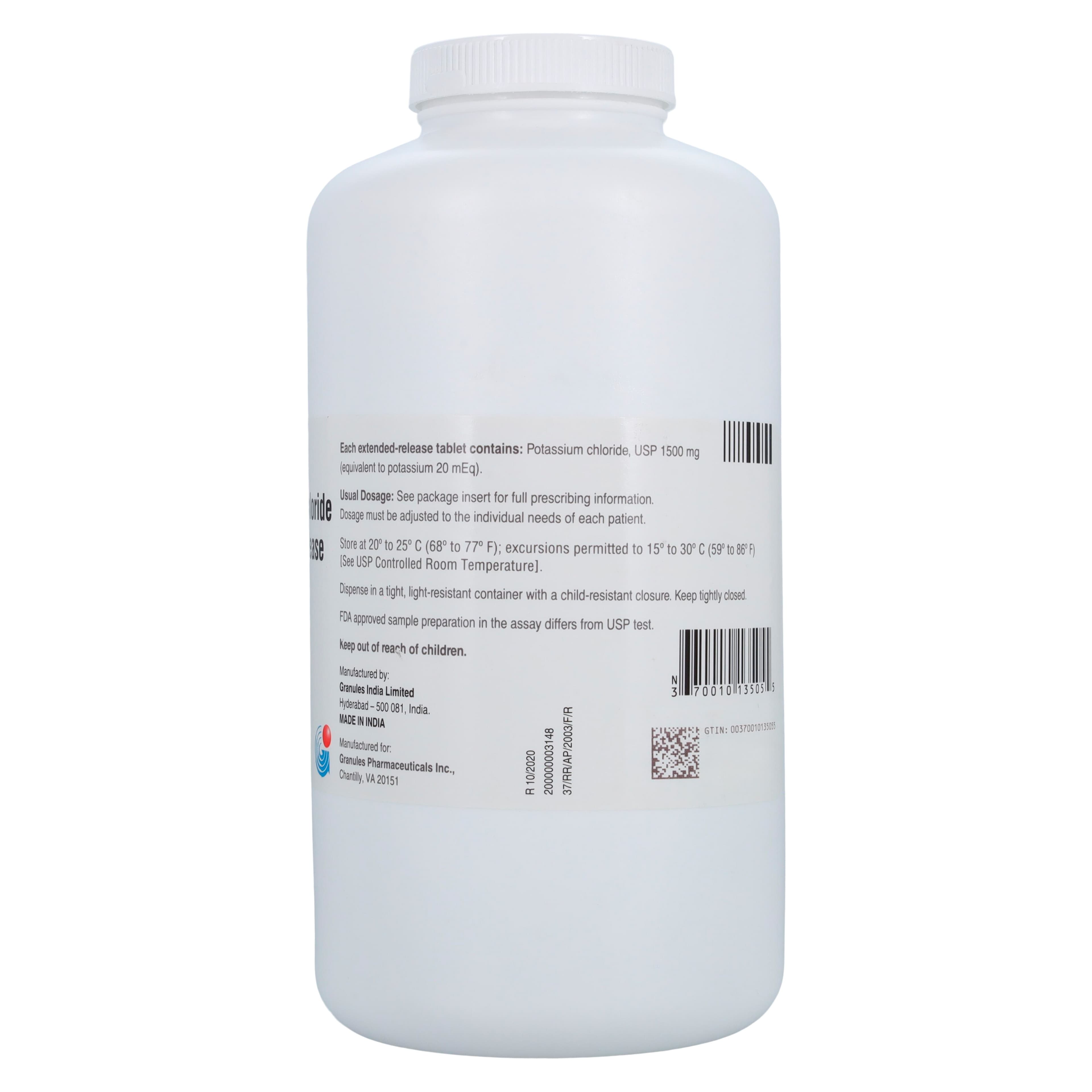Potassium Chloride ER Tablets, 20mEq, Extended-Release, 500/Bottle thumbnail 2
