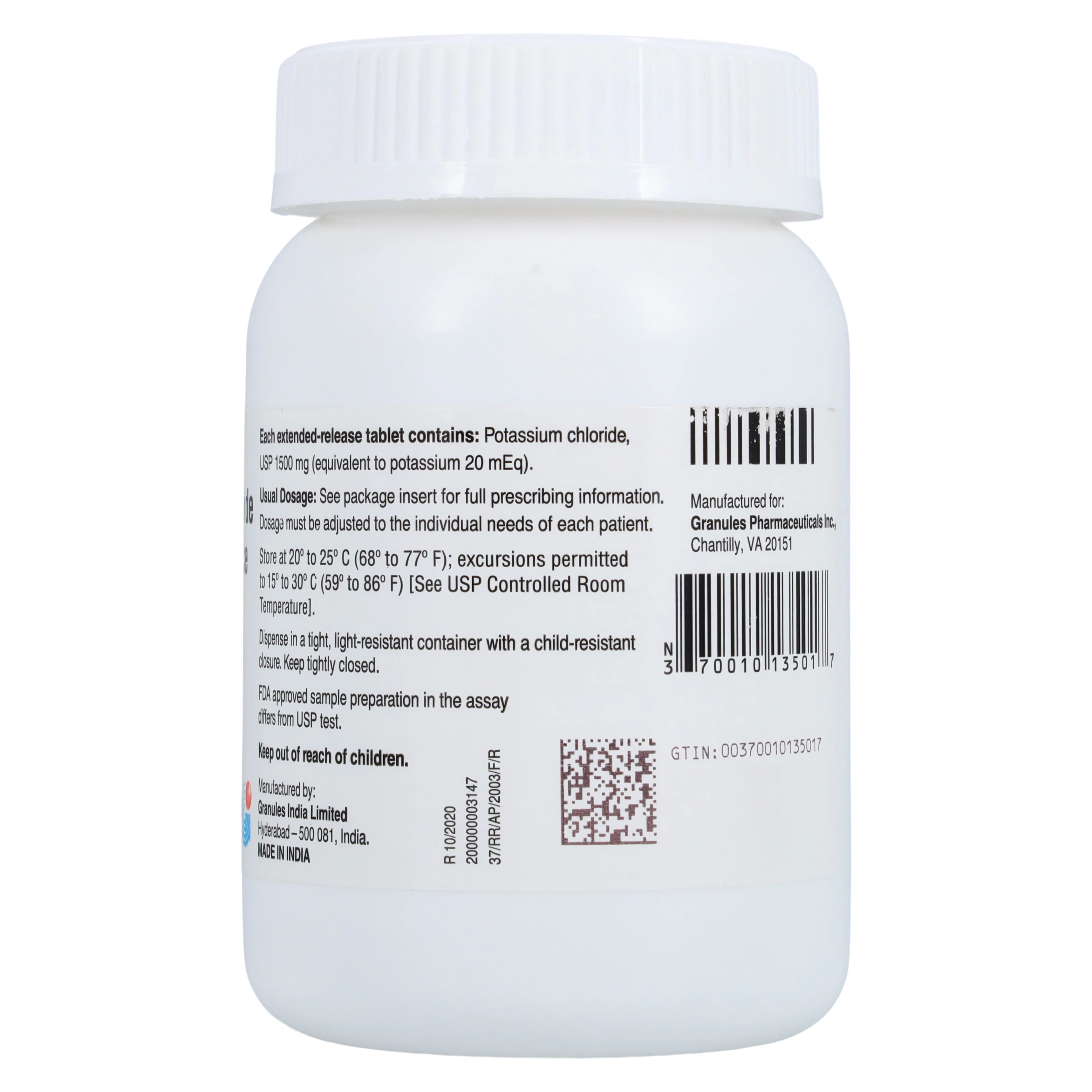 Potassium Chloride ER Tablets, 20mEq, Extended-Release, 100/Bottle thumbnail 2