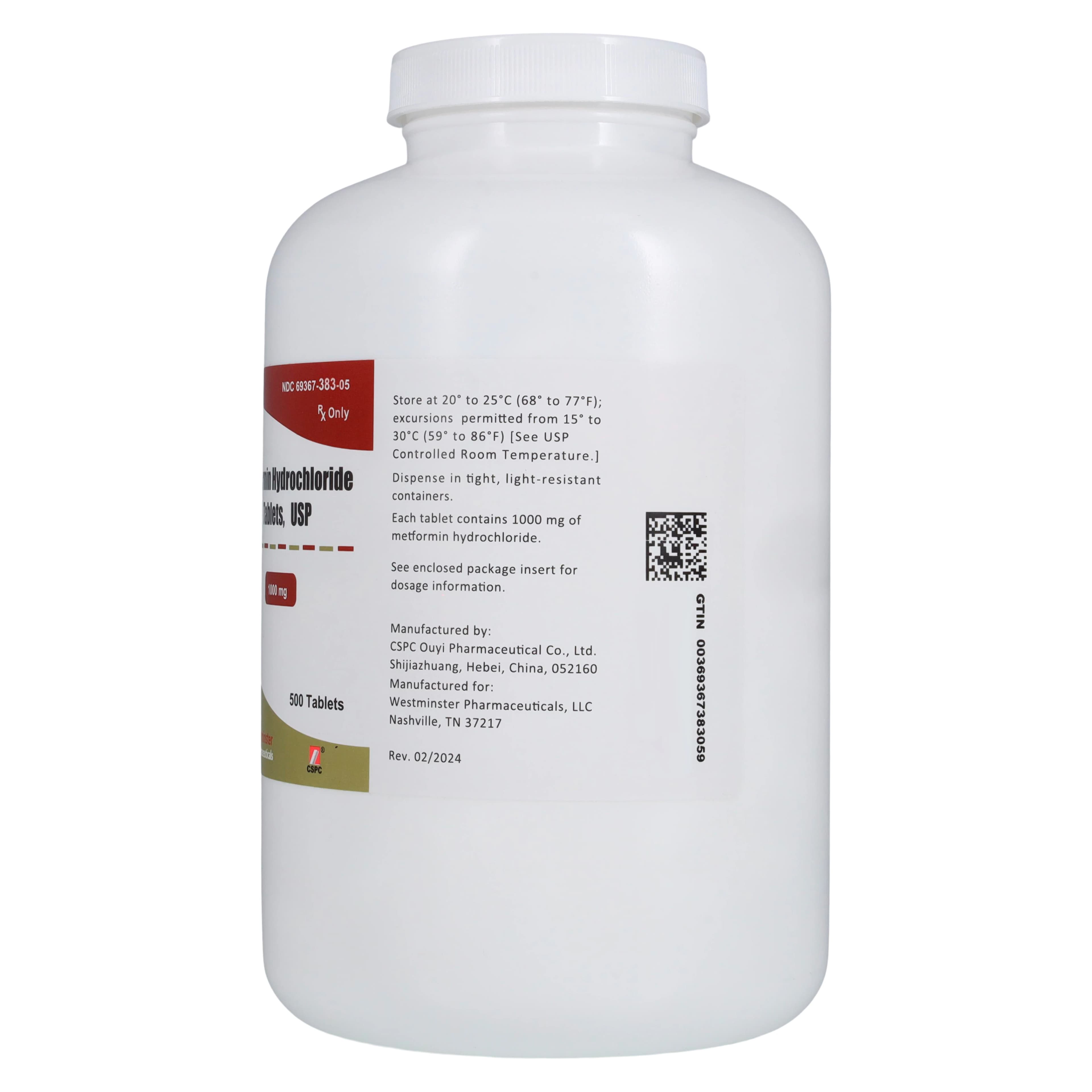 Metformin HCl Tablets 1000mg, 500 Count Bottle thumbnail 2