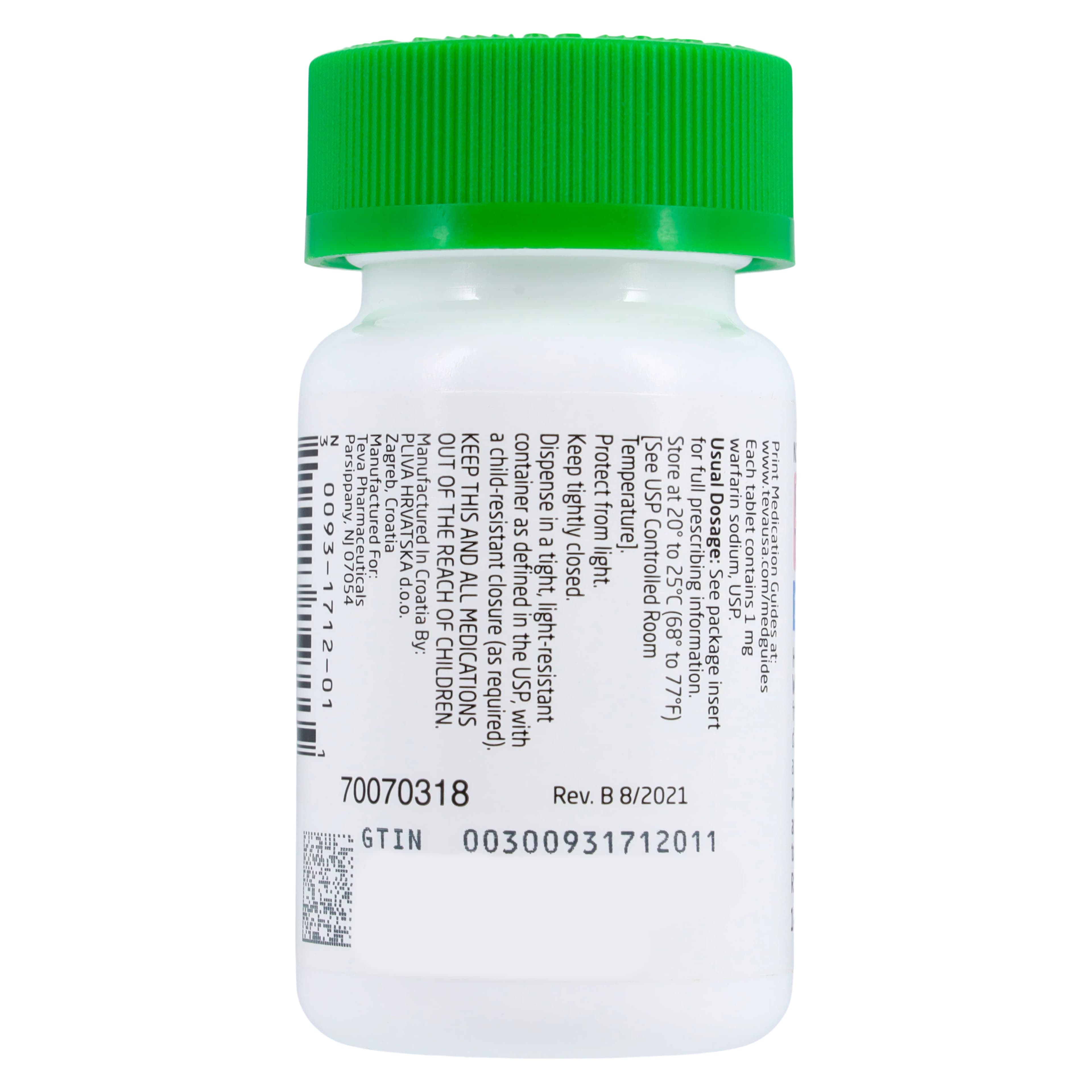 Warfarin Sodium Tablets, 1 mg, 100 Tablets/Bottle, Teva Pharmaceuticals thumbnail 2