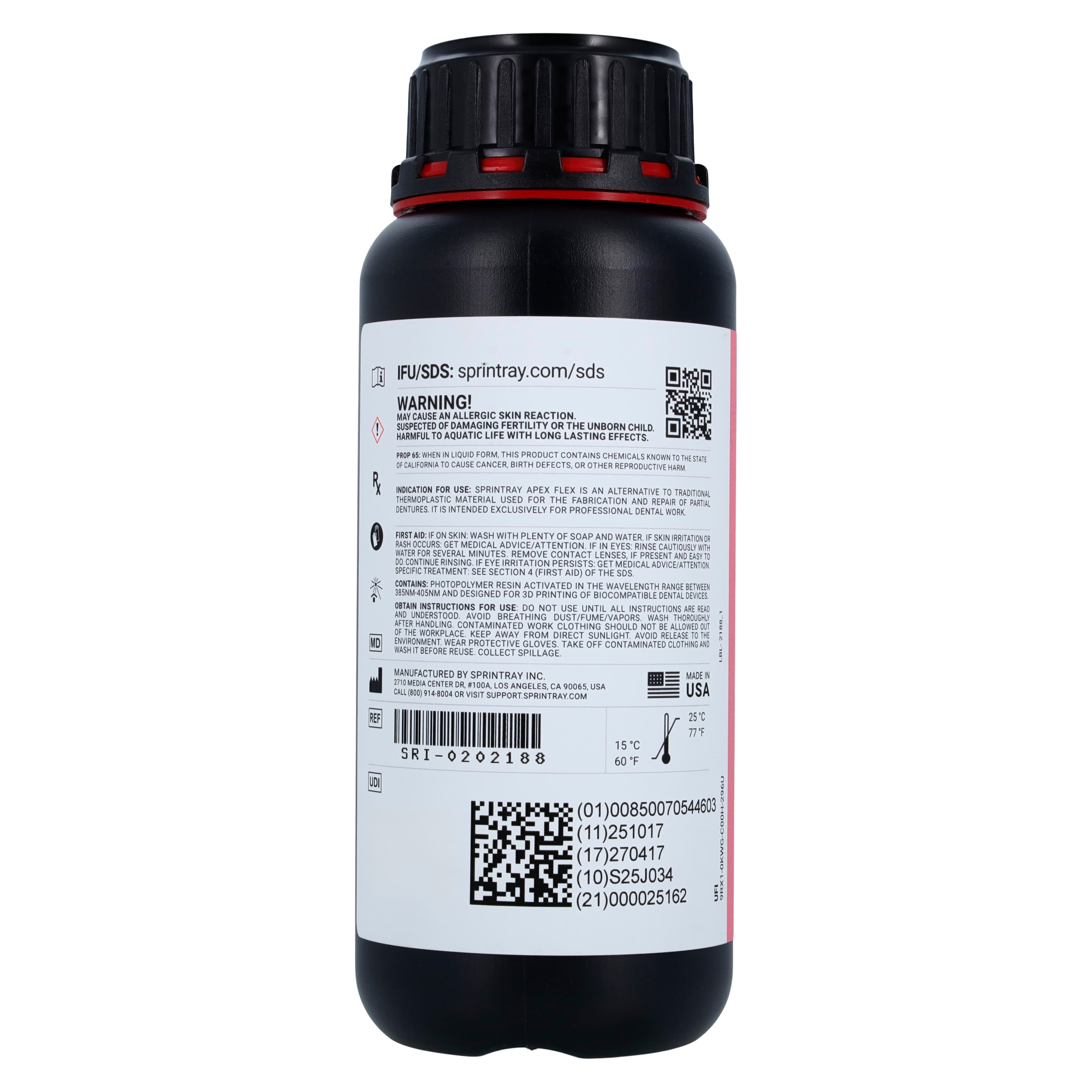 SprintRay Apex Flex Partial Base 3D Printing Resin, Light Pink, 500g Bottle thumbnail 2