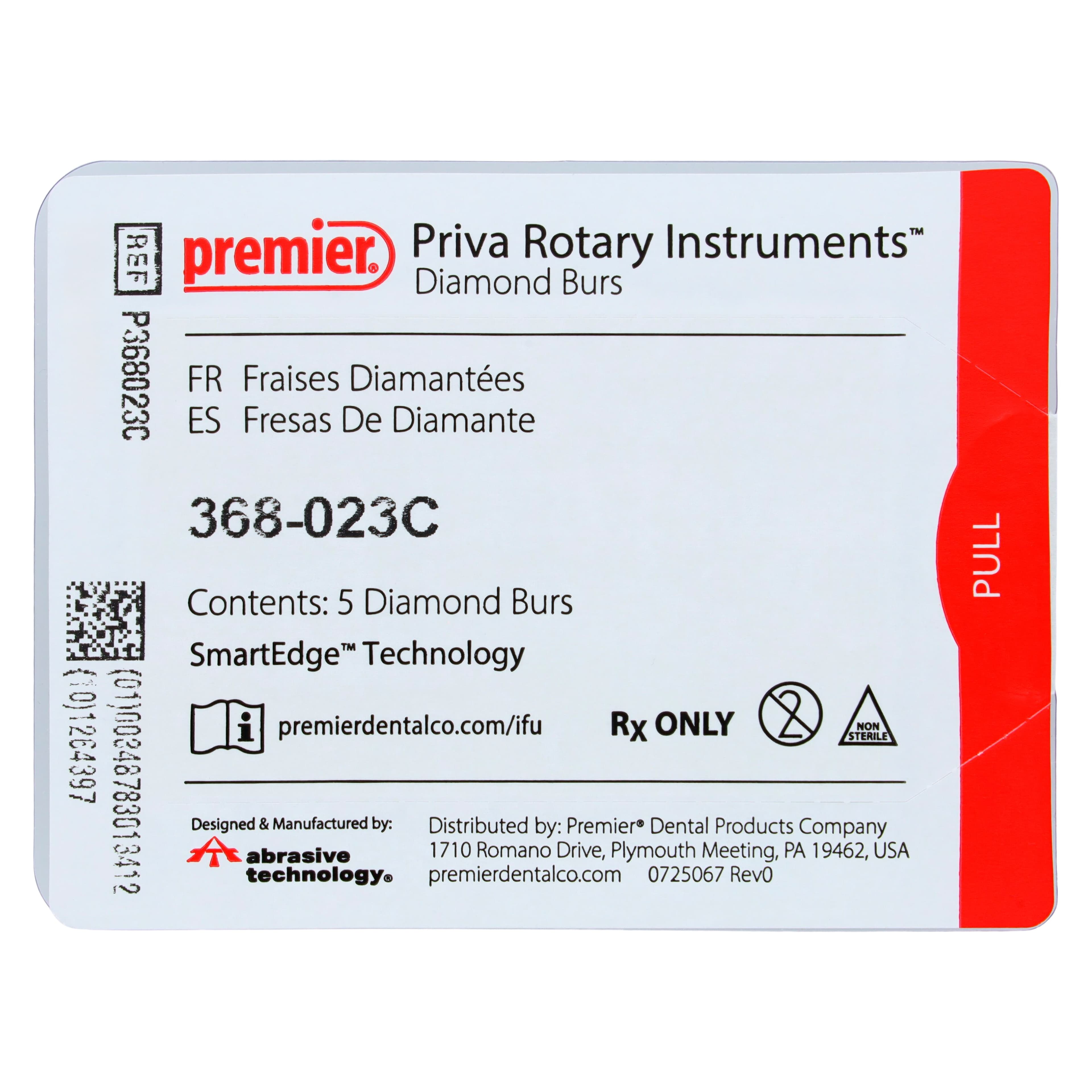 Priva Rotary Instruments Diamond Bur 368-023C, FG, Coarse, Green, Football, 2.3 mm Head Diameter, 5/Pkg, P368023C thumbnail 3