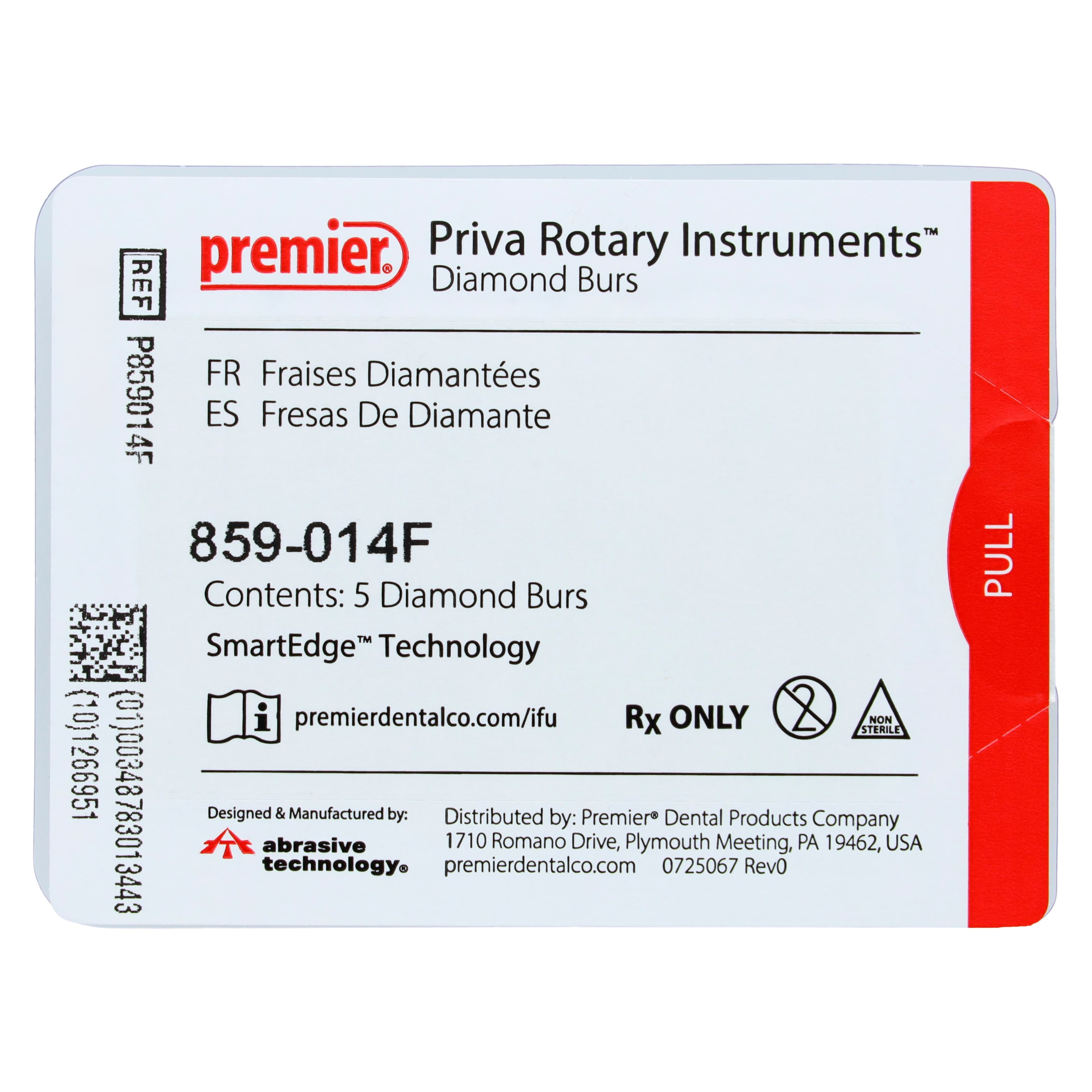 Priva Rotary Instruments Diamond Bur, FG, Fine Grit, Red Ring, Needle Shape, 1.4 mm Head Diameter, 5/Pkg, #859-014F (P859014F) thumbnail 4