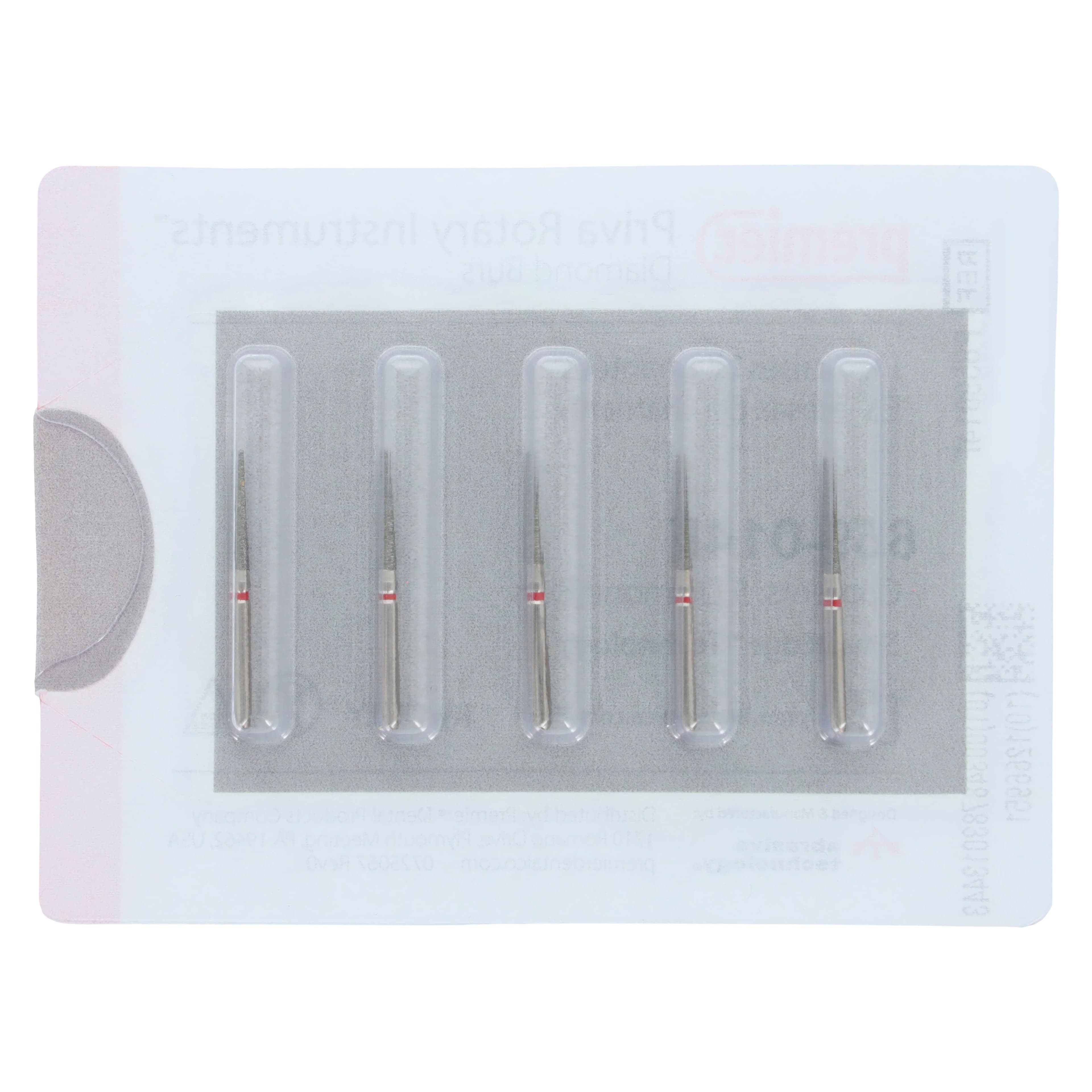 Priva Rotary Instruments Diamond Bur, FG, Fine Grit, Red Ring, Needle Shape, 1.4 mm Head Diameter, 5/Pkg, #859-014F (P859014F) thumbnail 5