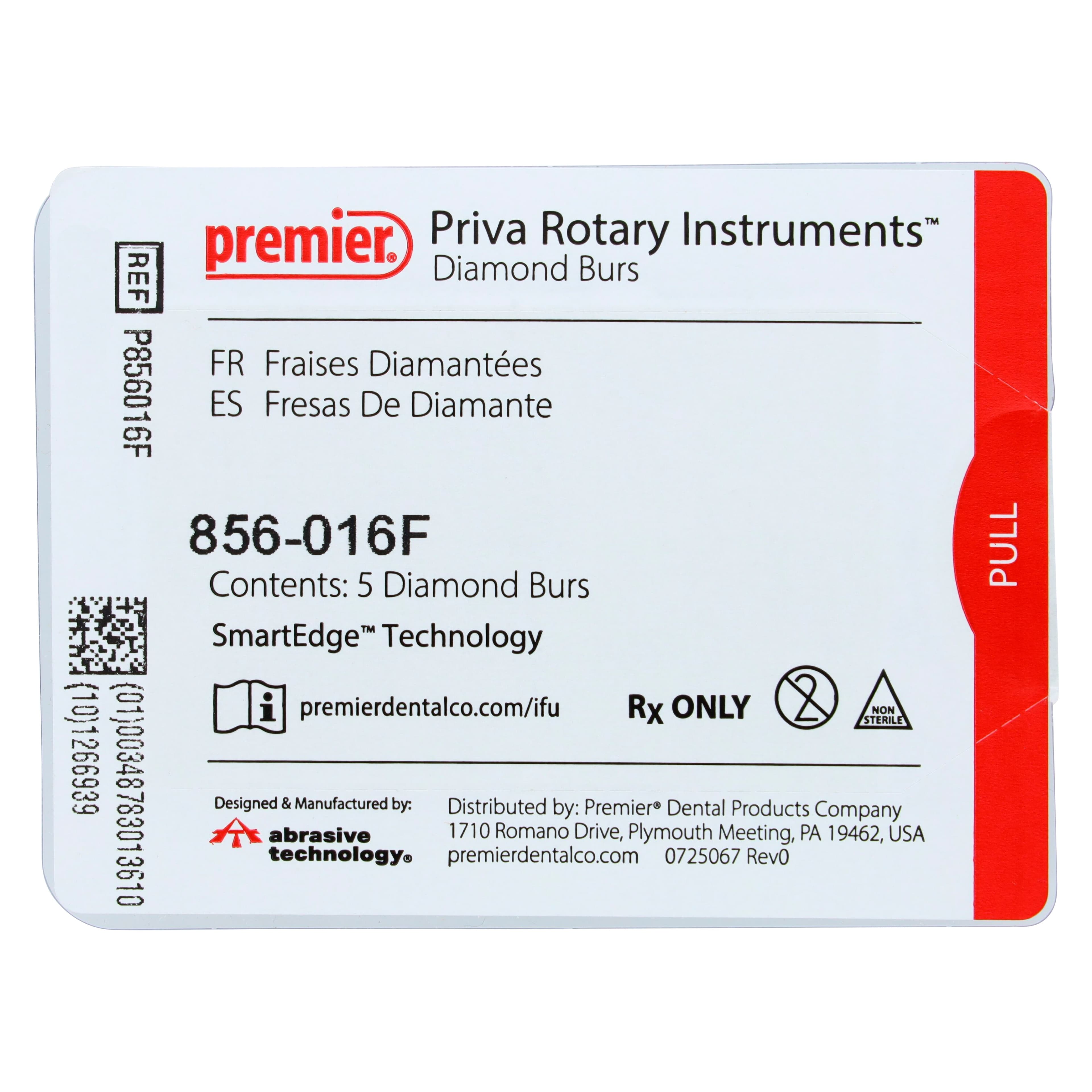 Priva Rotary Instruments Diamond Bur, FG, Fine Grit, Red Ring, Round End Taper, #856-016F, 1.6 mm Head Diameter, 5/Pkg, P856016F thumbnail 4