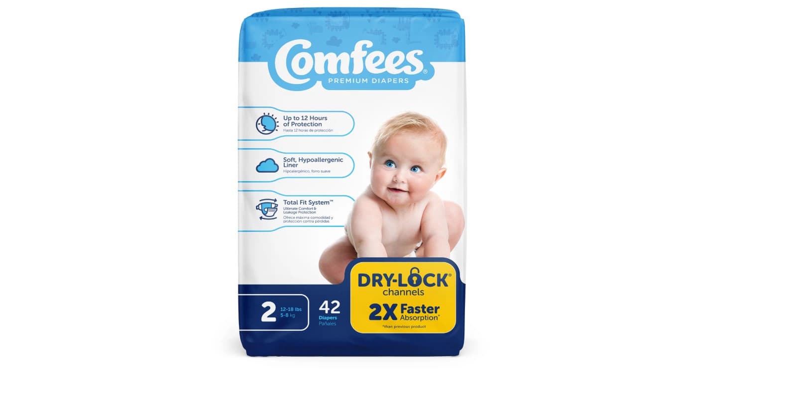 Comfees Baby Diapers, Size 2 (12-18 lbs), Ultra Absorbent, Disposable, Fragrance Free, Unisex, Hypoallergenic, 168/Case - Diaper Baby Comfees Size 2 - Image 1