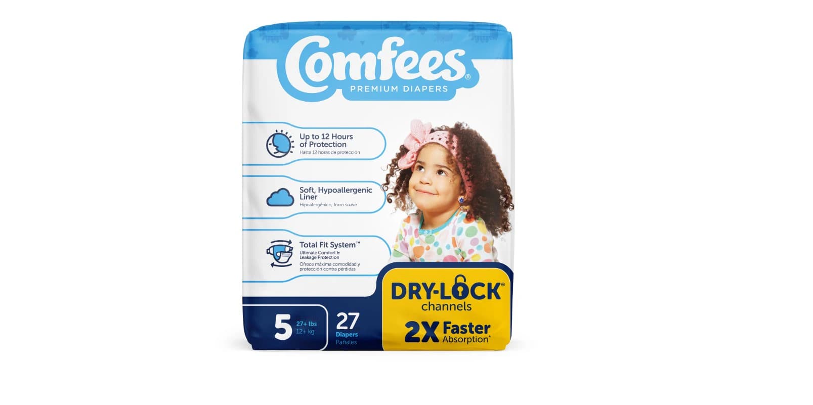 Comfees Baby Diapers, Size 5 (Over 27 lbs), Ultra Absorbent, Disposable, Fragrance Free, Unisex, Hypoallergenic, 108/Case - Diaper Baby Comfees Size 5 - Image 1