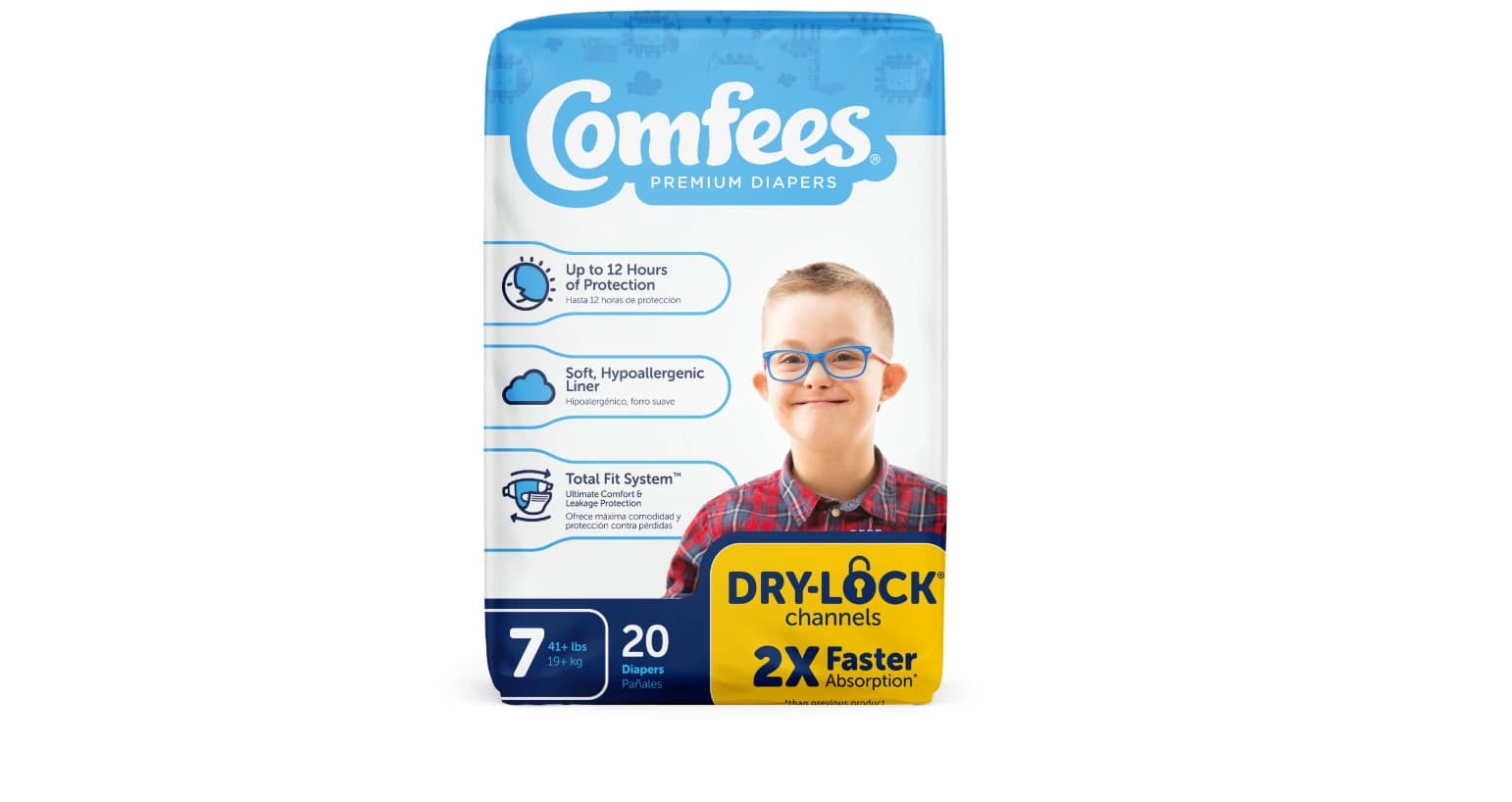 Comfees Baby Diapers, Size 7 (Over 41 lbs), Ultra Absorbent, Disposable, Fragrance Free, Unisex, Hypoallergenic, 80/Case - Diaper Baby Comfees Size 7 - Image 1