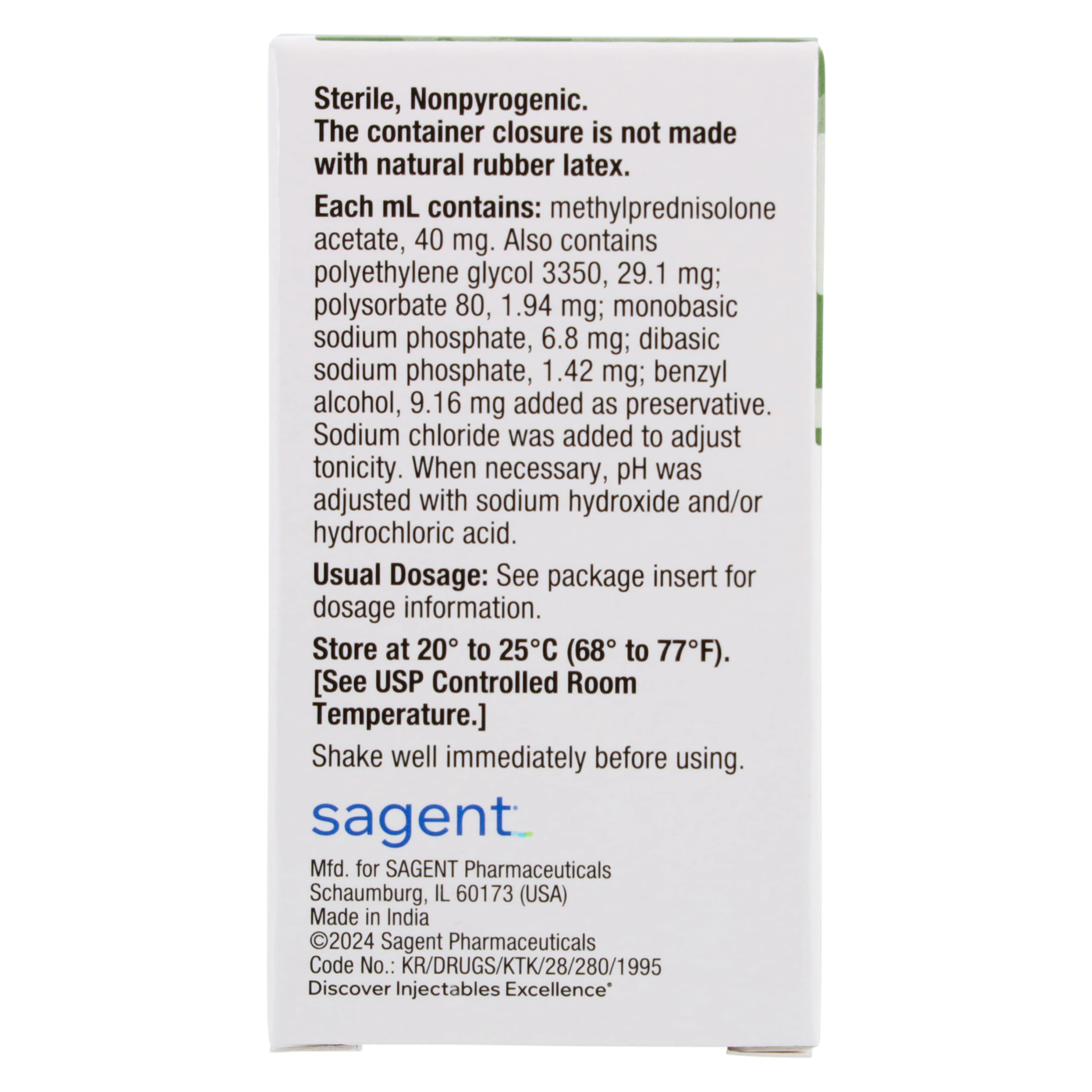 Methylprednisolone Acetate Injection, 40 mg/mL, 10 mL Multi-Dose Vial, Sagent Pharmaceuticals thumbnail 6