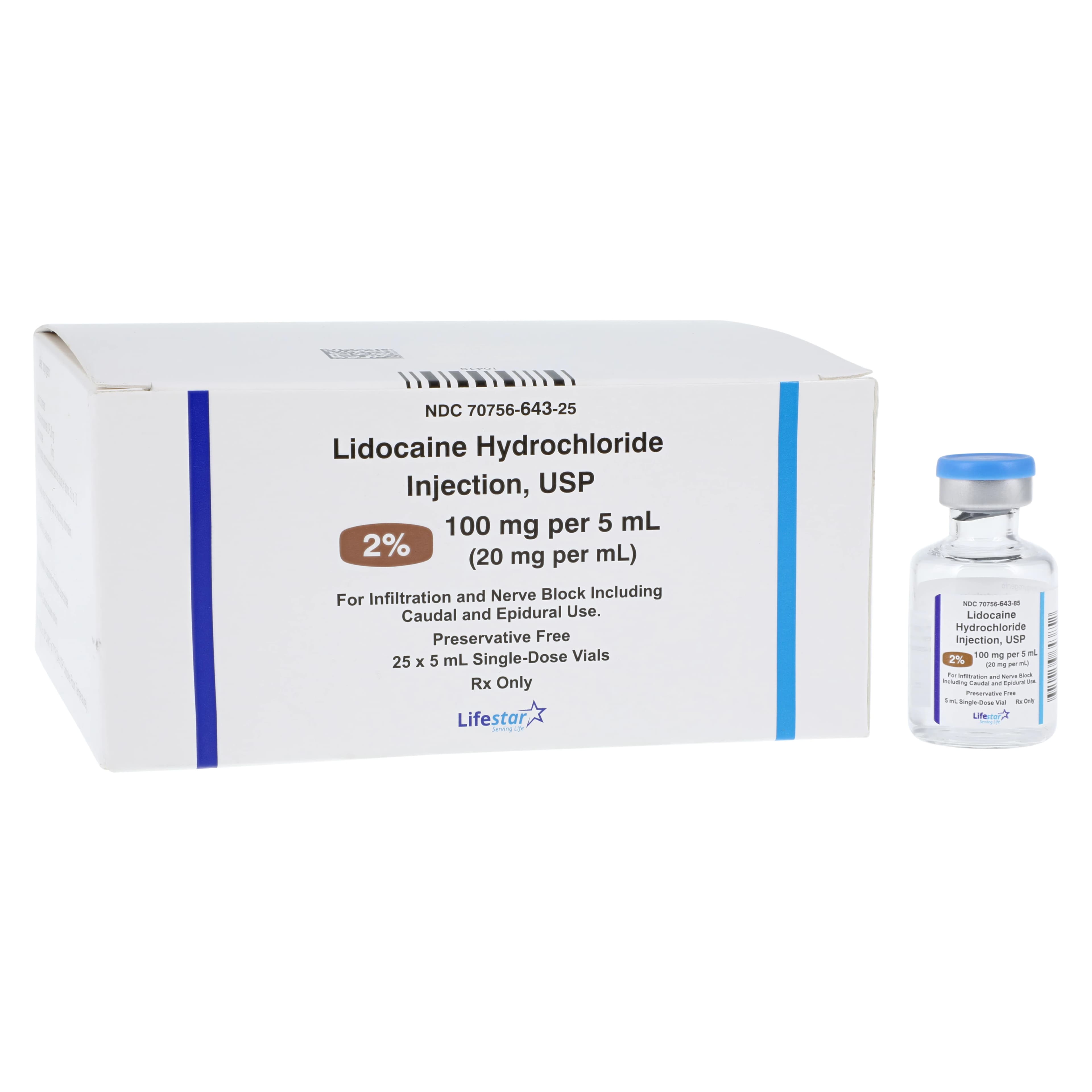 Lidocaine HCl Injection 2% SDV 5mL, 25/Package thumbnail 2