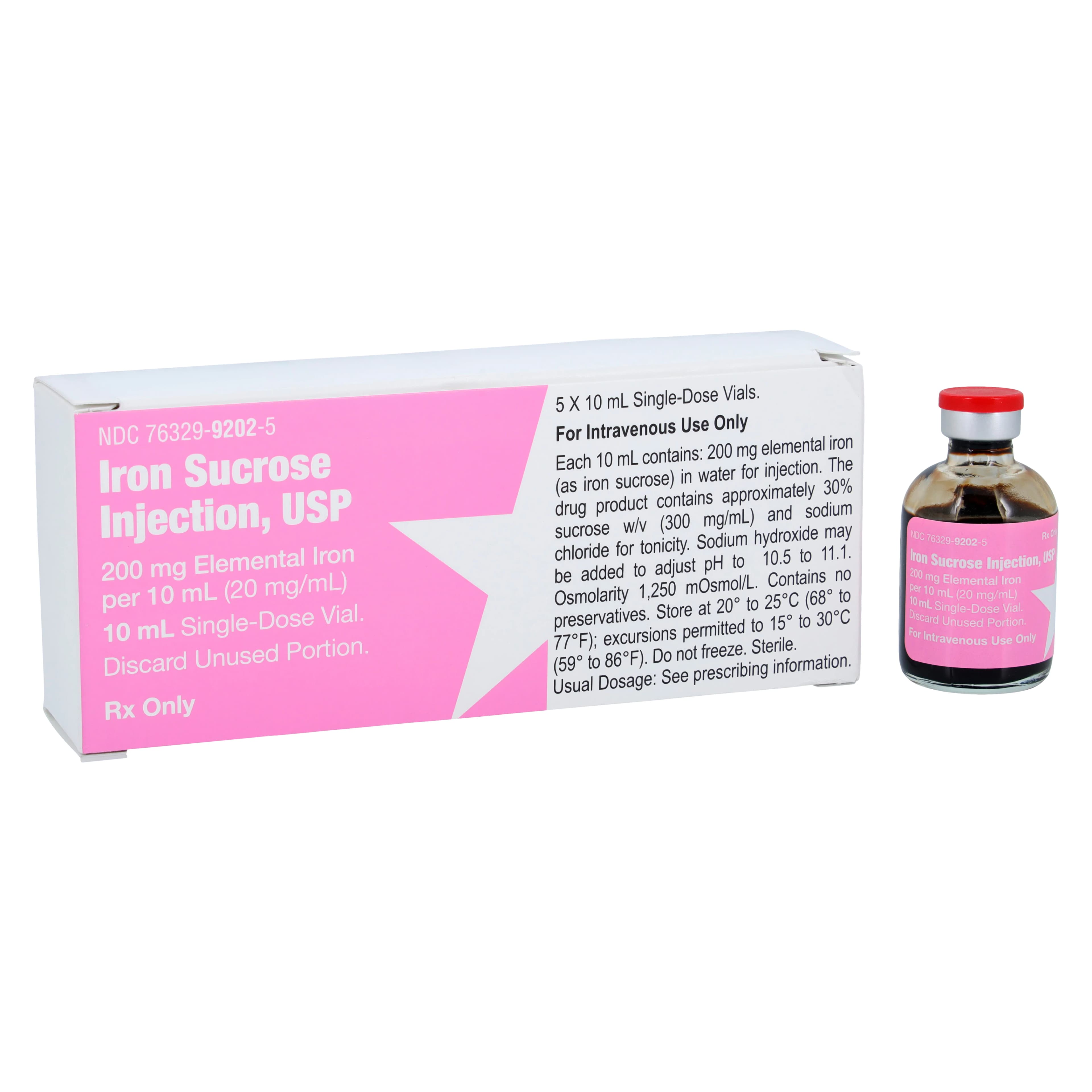 Iron Sucrose Injection 20 mg/mL, Single-Dose Vial 10 mL, 5/Package - Iron Sucrose Inj SDV 10mL - Image 1