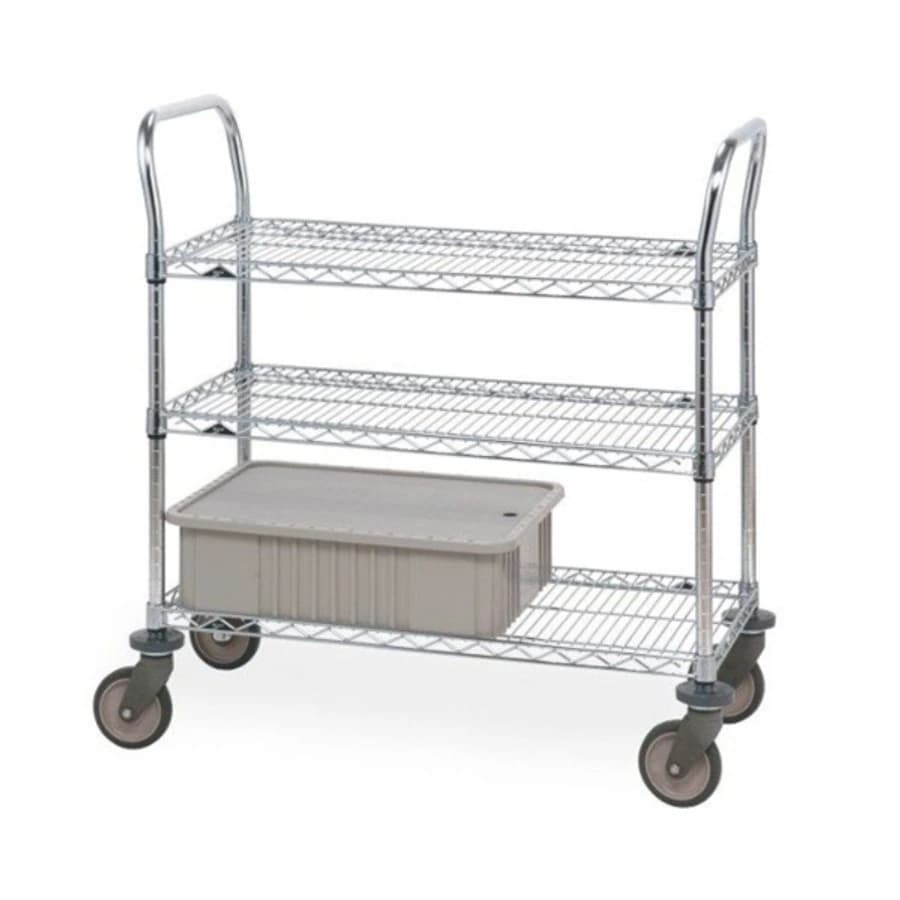 Intermetro Super Erecta Utility Cart with 3 Stainless Steel Wire Shelves, 24"W x 36"D x 39"H - Cart Utility SP Ser w/3 SS Wir - Image 1