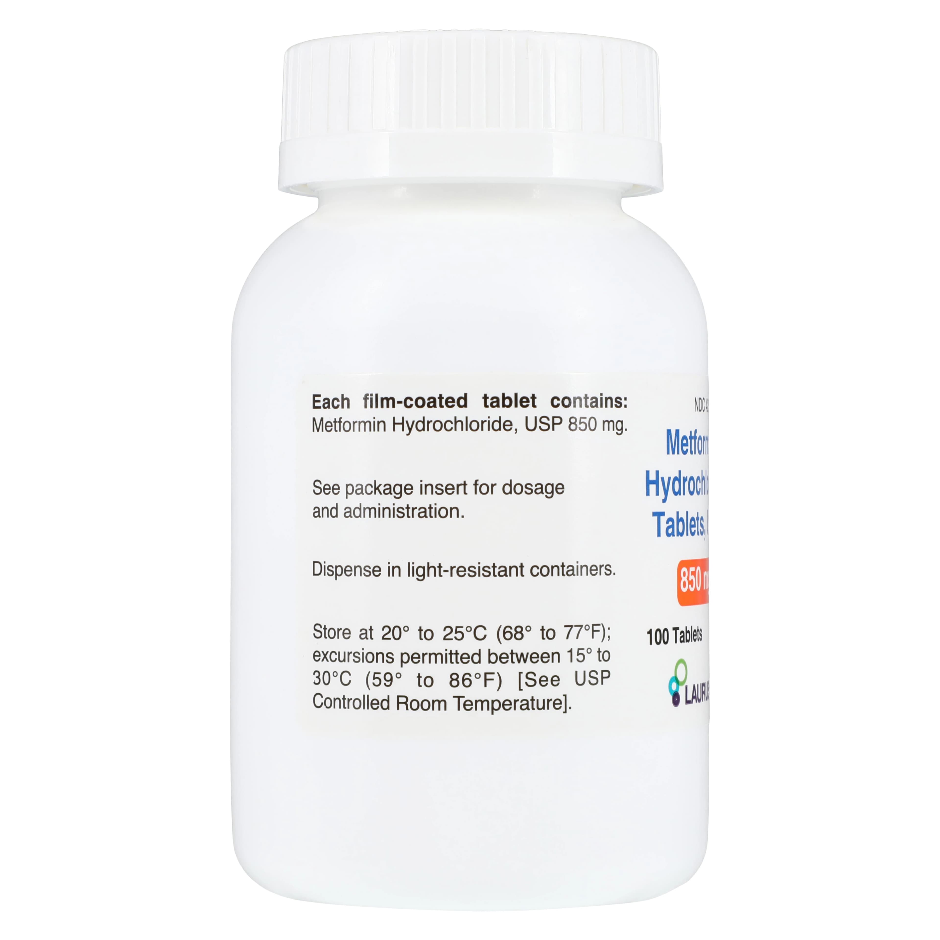 Metformin HCl Tablets 850mg, 100 Count Bottle, Laurus Lab thumbnail 2