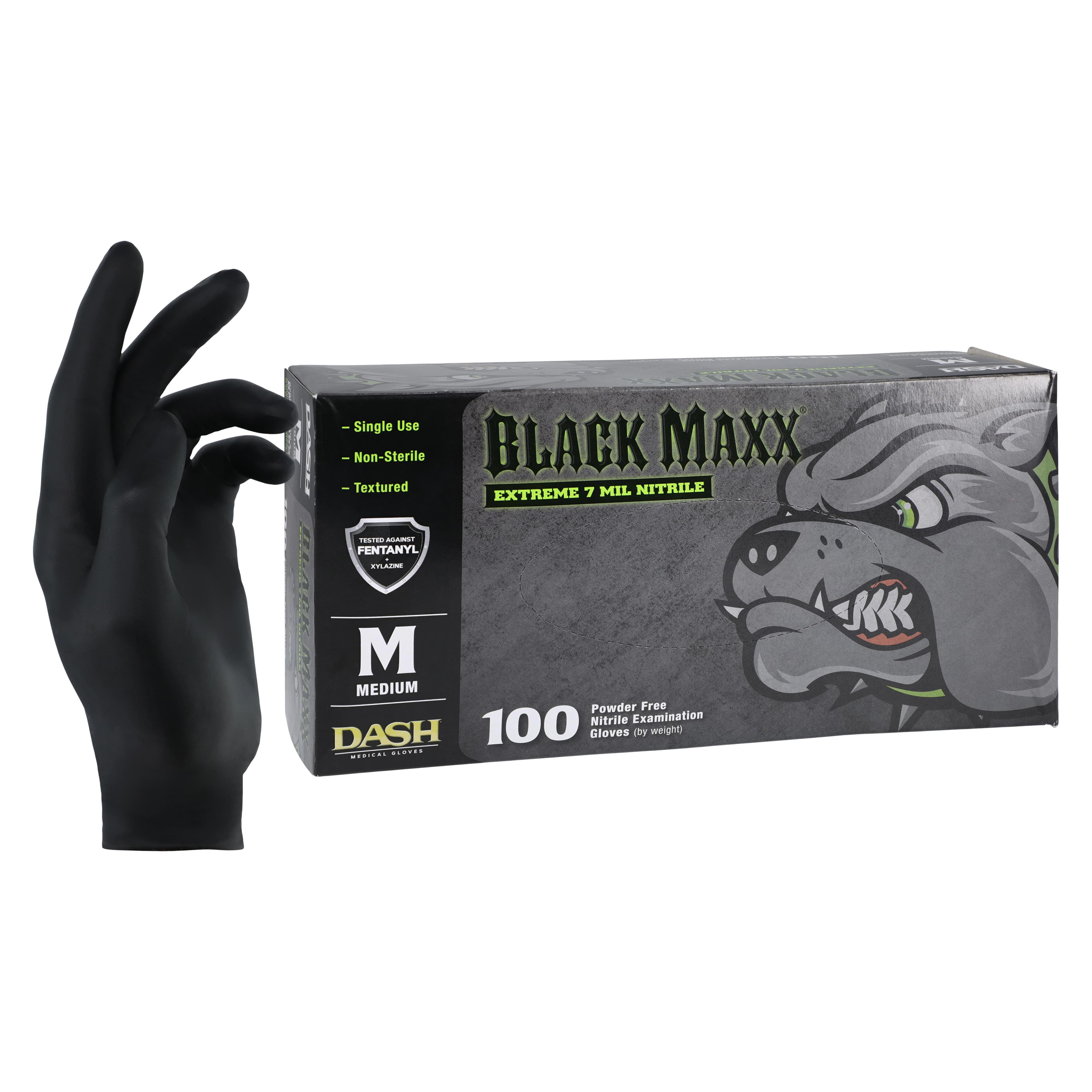 Black Maxx® Extreme Nitrile Exam Gloves, Medium, Black, Powder-Free, Non-Sterile, 100/Box, Case of 10 Boxes - Black Maxx® Extreme Nitrile Exam Gloves Medium Case of 10 - Image 1