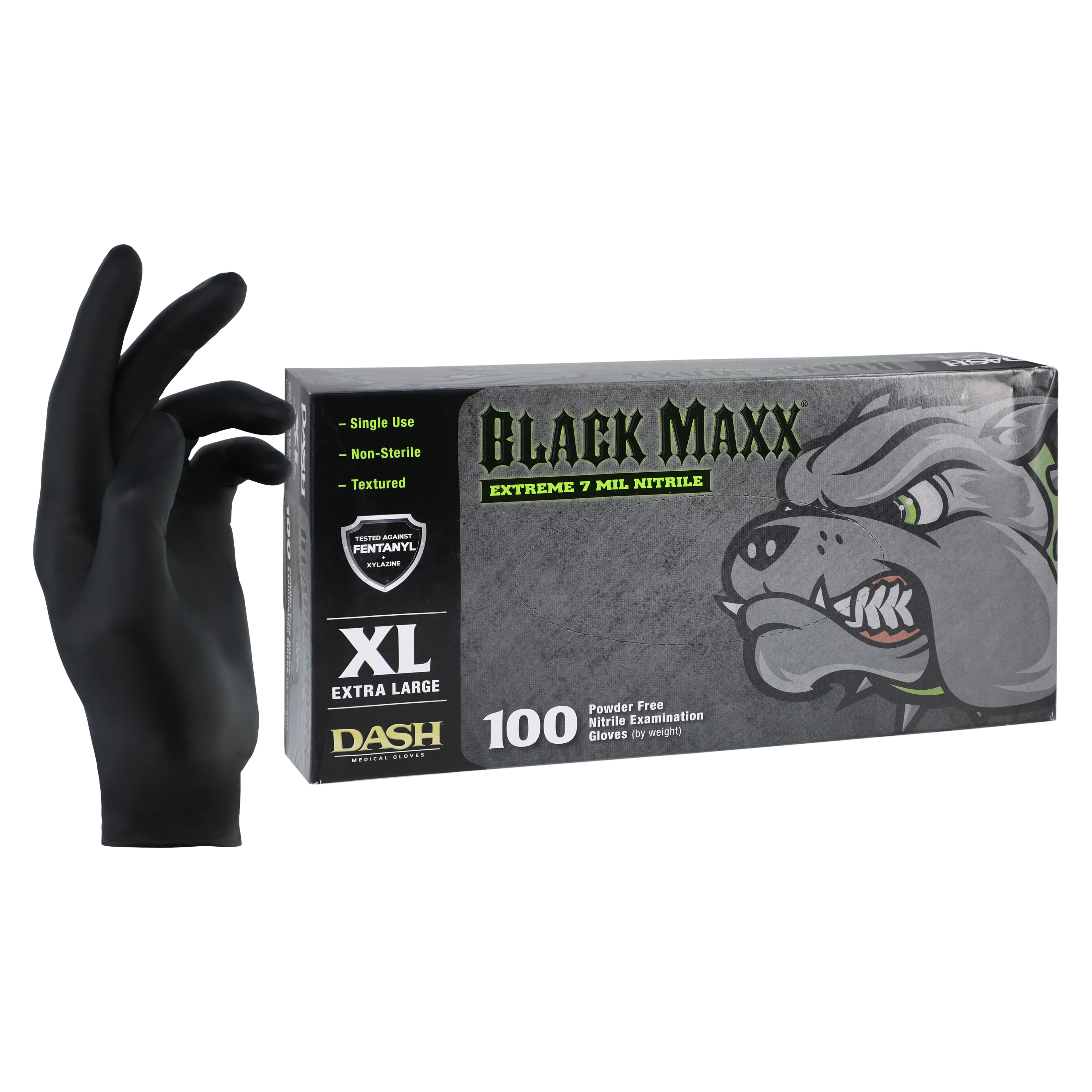 Black Maxx® Extreme Nitrile Exam Gloves, X-Large, Black, Powder-Free, Non-Sterile, Textured, 100/Box, Case of 10 - Black Maxx® Extreme Nitrile Exam Gloves X-Large Case of 10 - Image 1