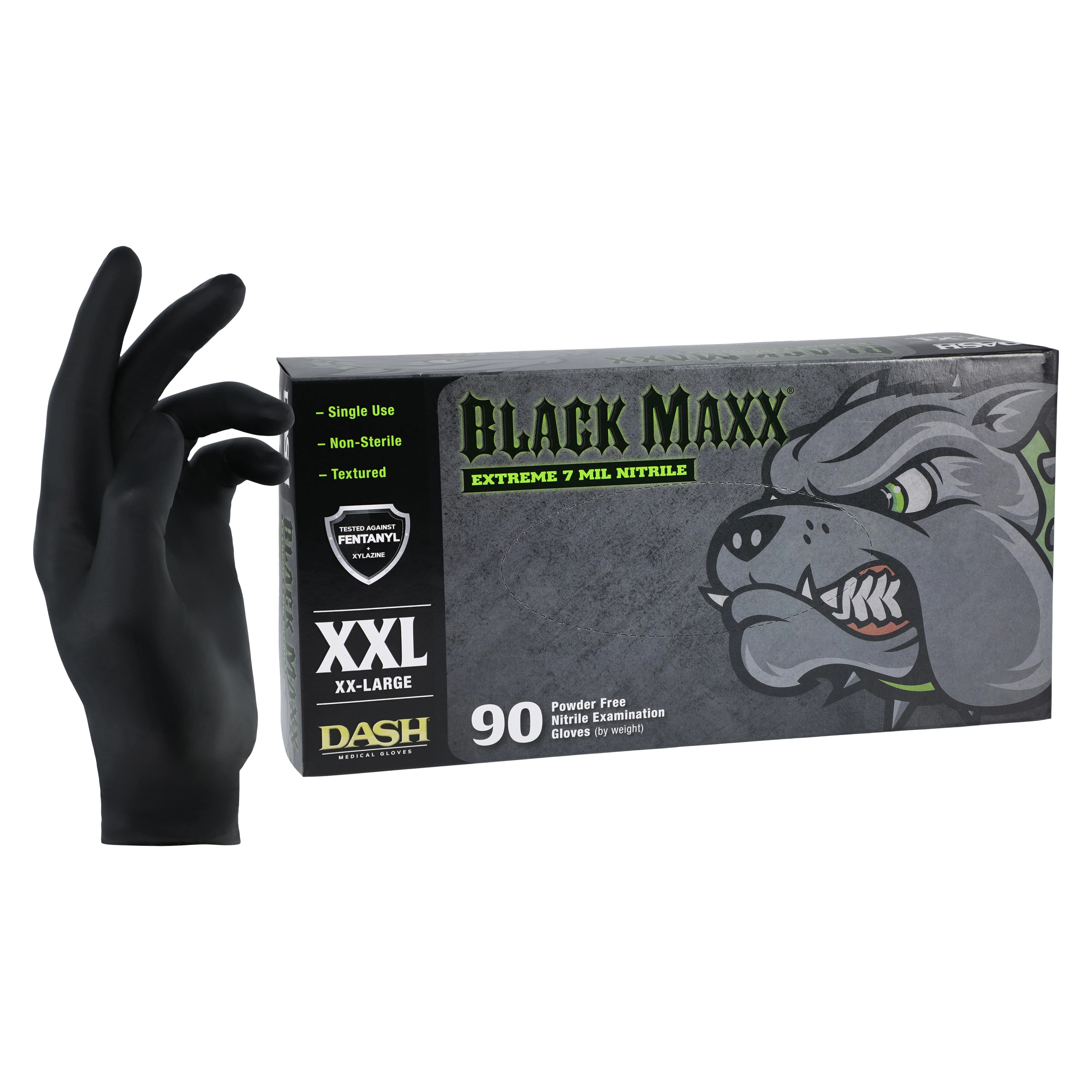 Black Maxx® Extreme Nitrile Exam Gloves, XX-Large, Black, Powder-Free, Non-Sterile, Textured, 100/Box, Case of 10 Boxes - Black Maxx® Extreme Nitrile Exam Gloves XX-Large Case of 10 - Image 1