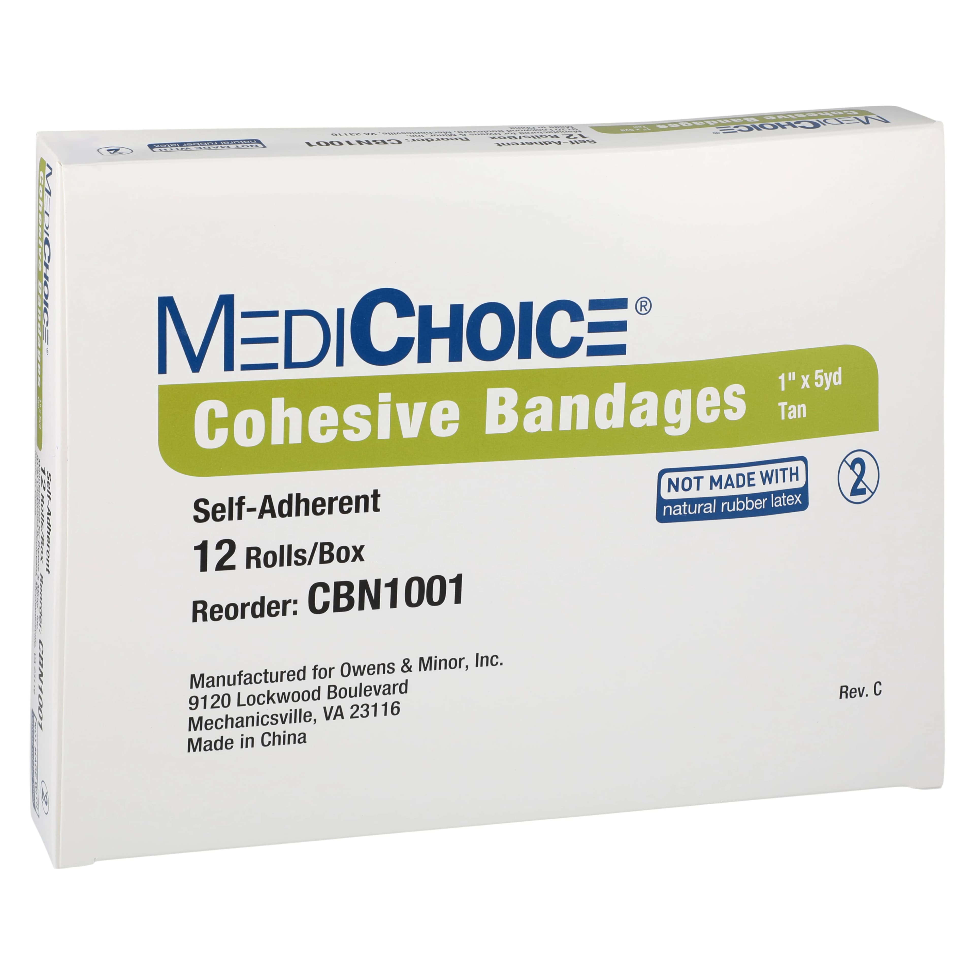 MediChoice Cohesive Bandage, 1" x 5 yd, Tan, Non-Sterile, 12/Box - Bandage Cohesv LF NS Tan - Image 1