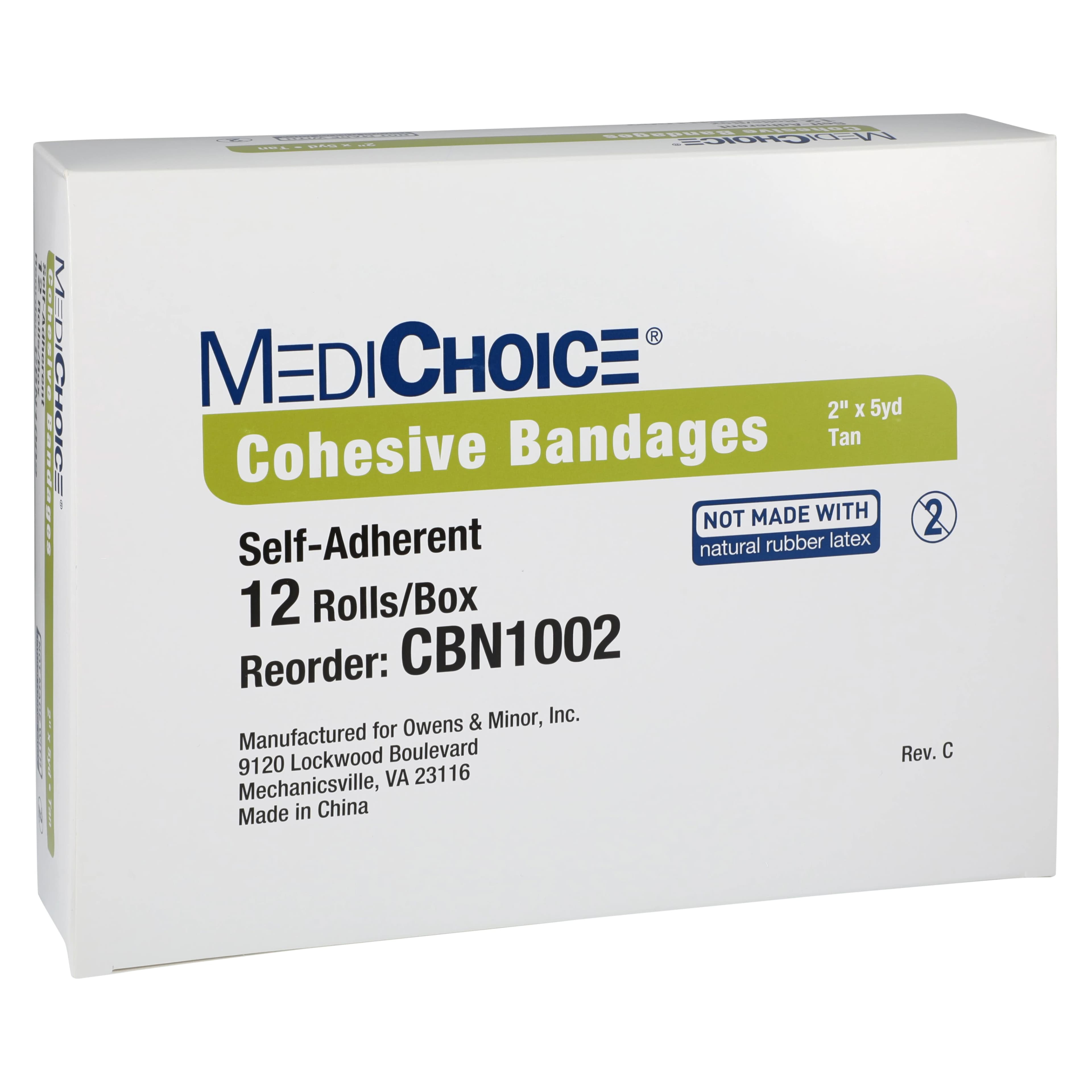 MediChoice Cohesive Bandage, 2" x 5 yd, Tan, Non-Sterile, 12/Box - Bandage Cohesv LF NS Tan - Image 1