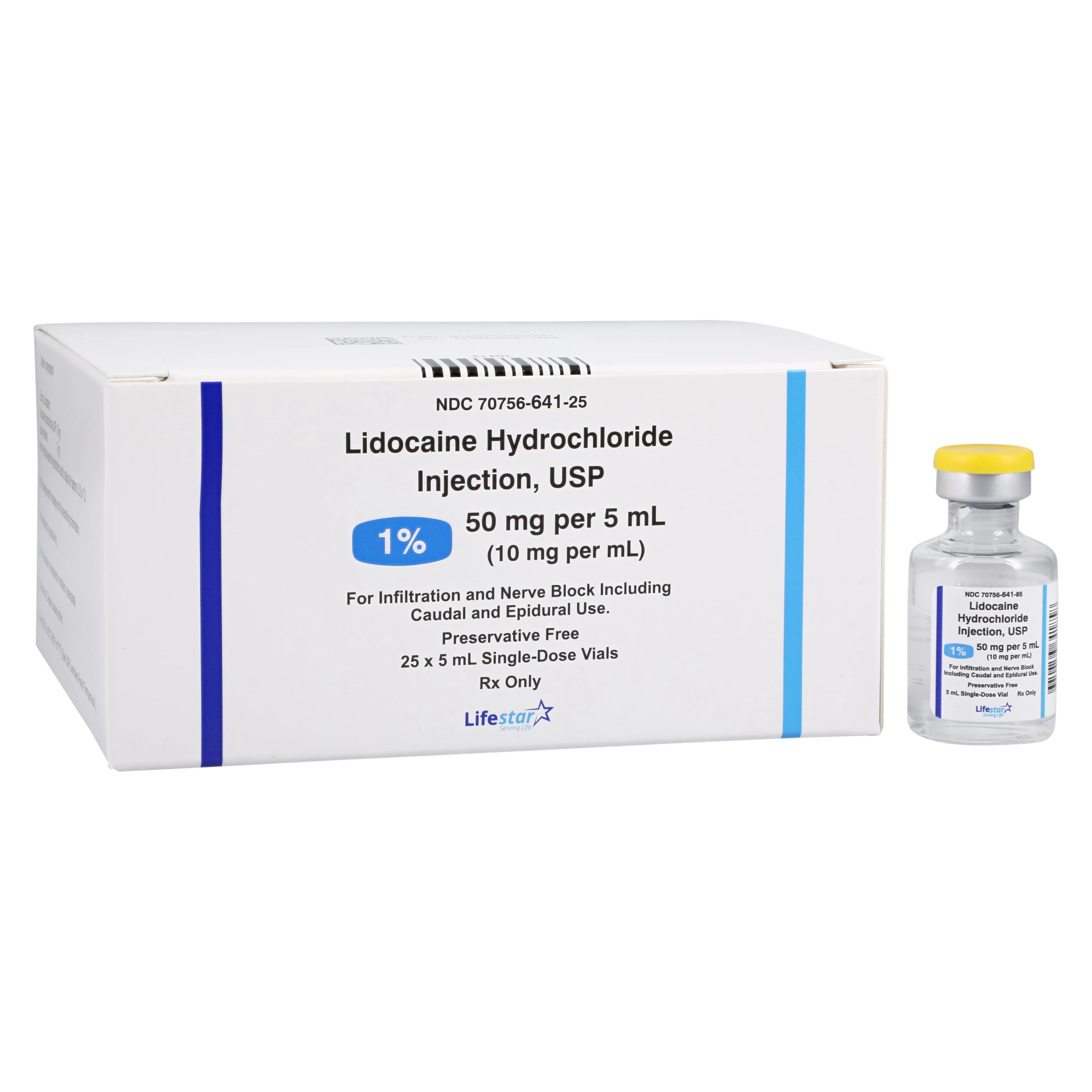 Lidocaine HCl Injection 1% Preservative Free SDV 5mL (25/Package) - Lidocaine HCl Inj SDV 5mL - Image 1