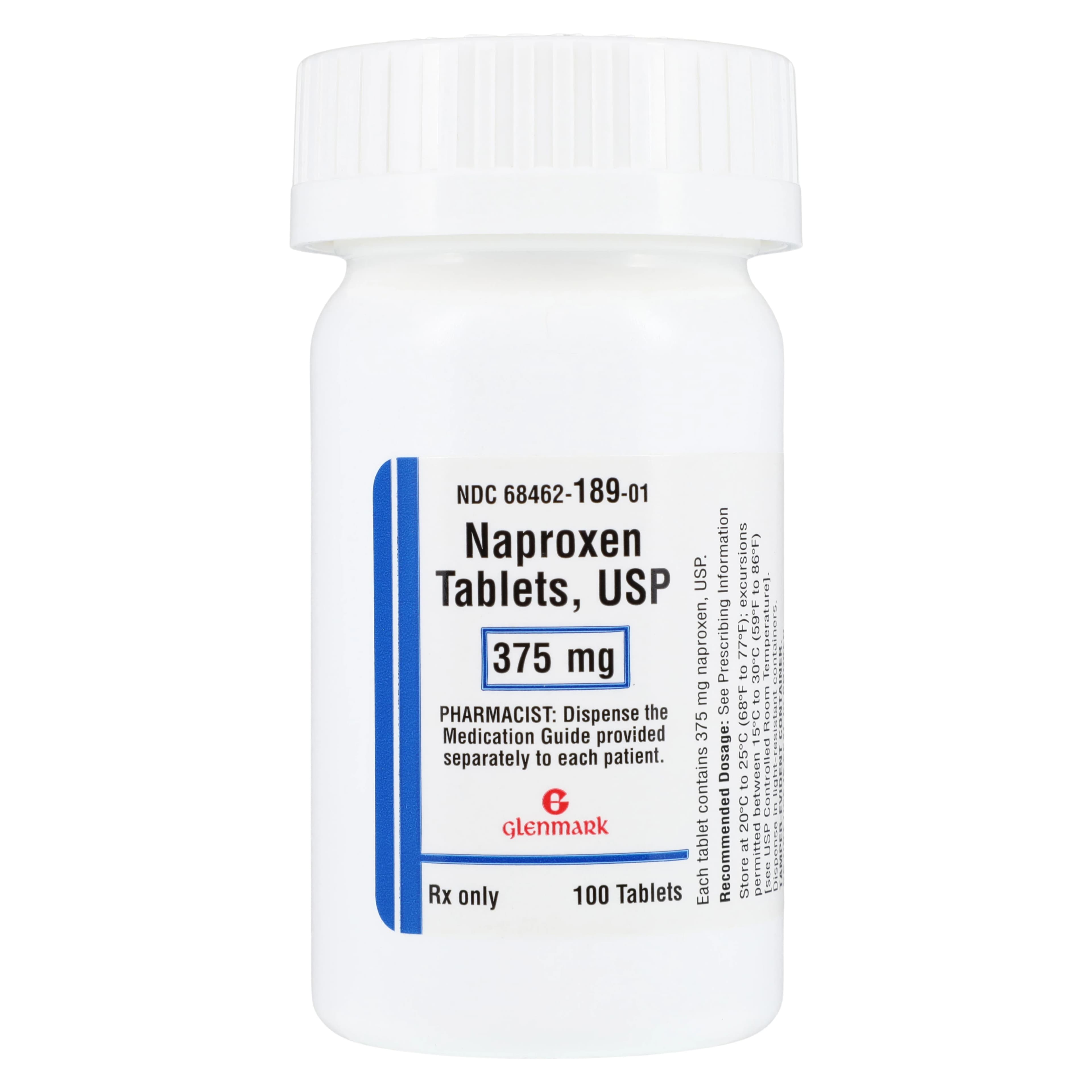 Naproxen Tablets 375mg, 100 Count Bottle (Glenmark Pharmaceuticals) - Naproxen Tablets - Image 1