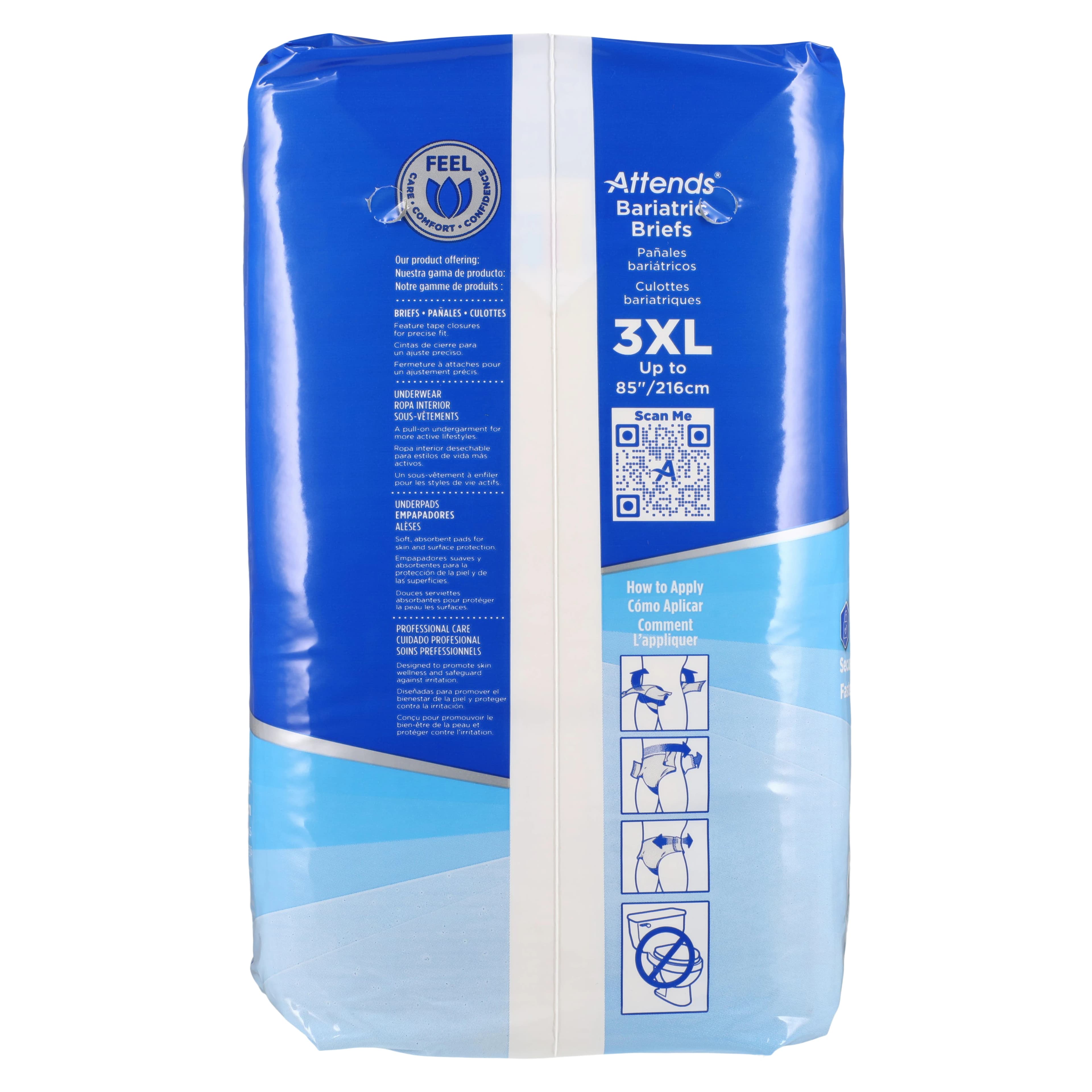 Attends Healthcare Incontinence Briefs, Bariatric 3XL, Unisex, Up to 85" Waist, Super Absorbent, Tab Closure, 48/Case thumbnail 3