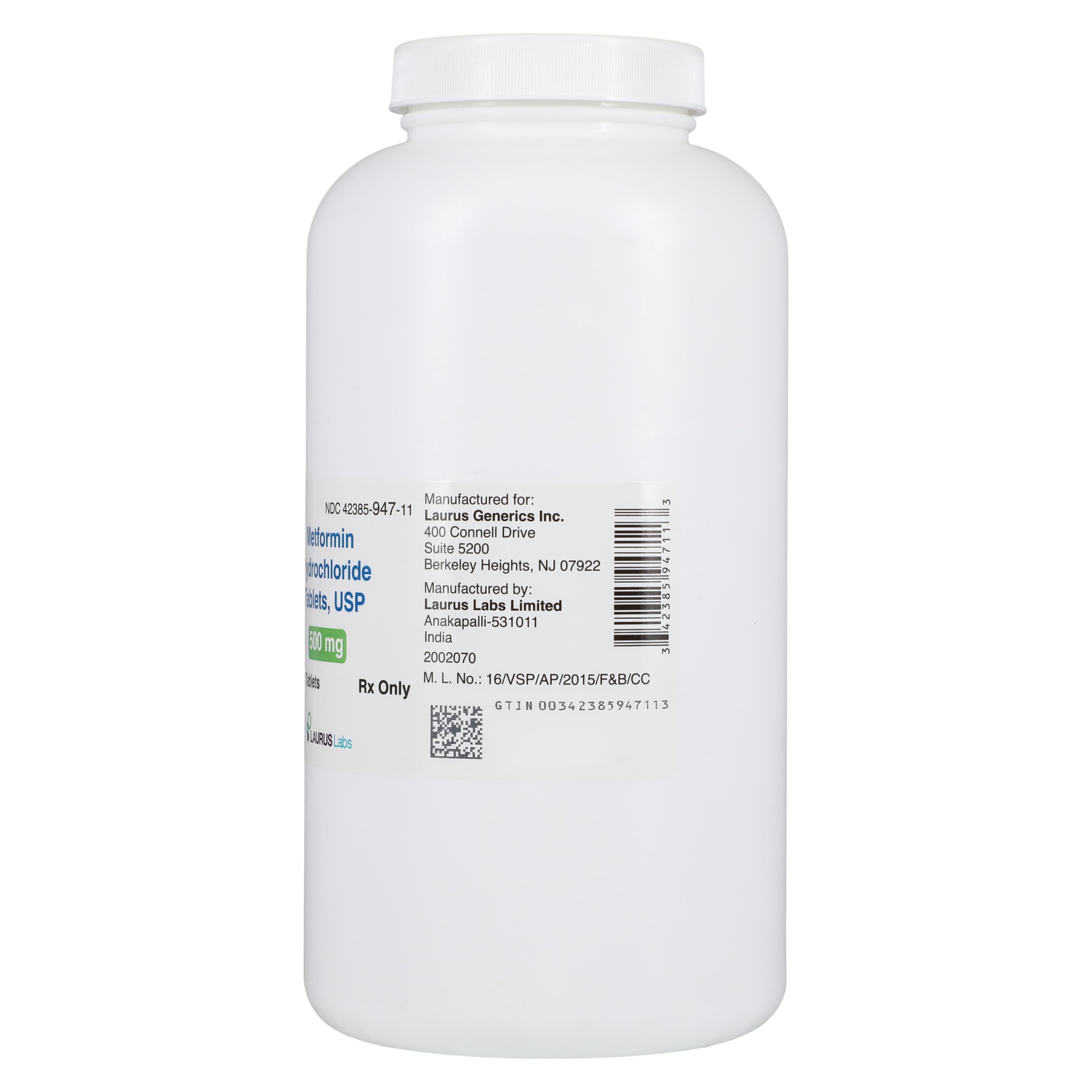 Metformin HCl Tablets 500mg, 1000/Bottle, Laurus Lab thumbnail 2