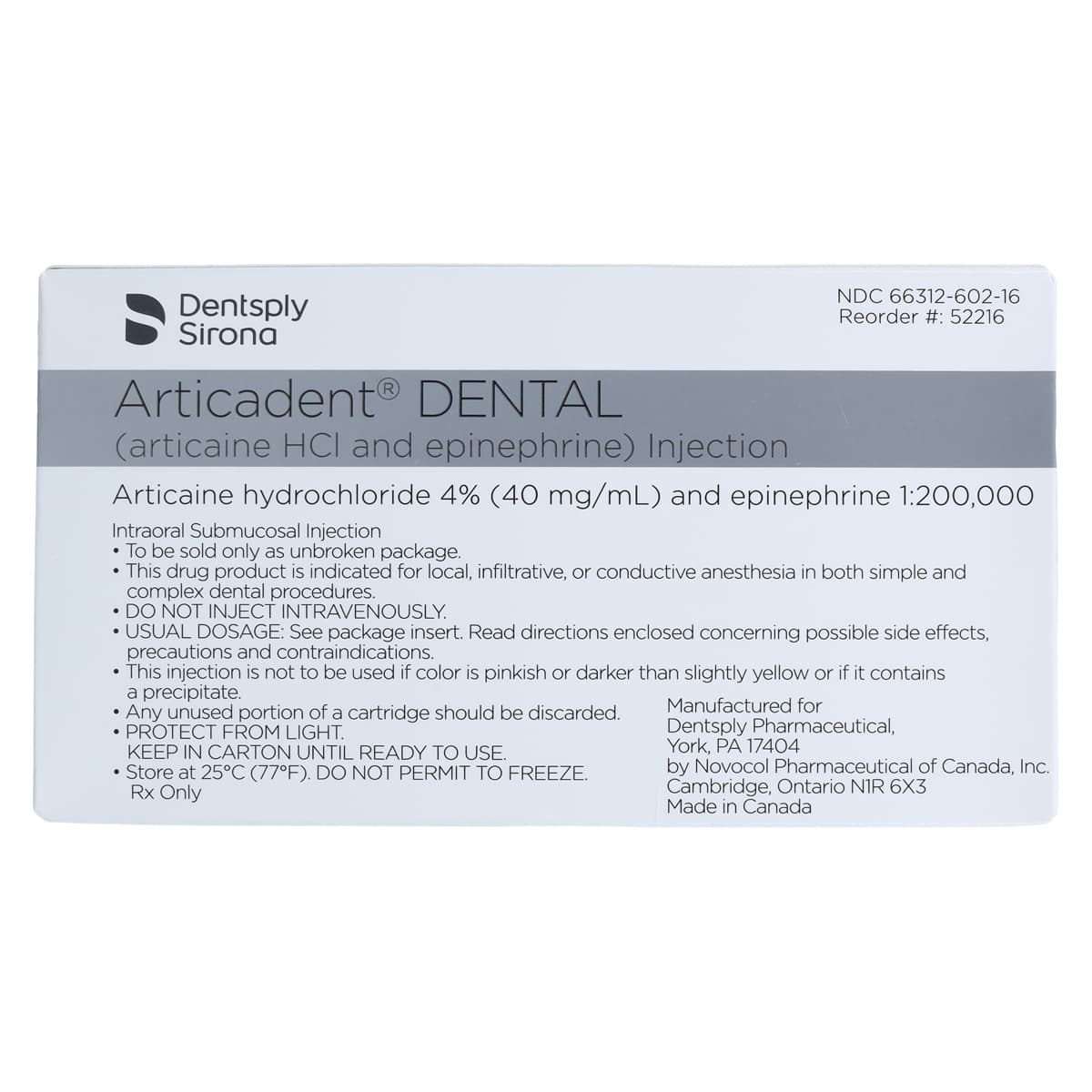 Articadent 4% Articaine HCl with Epinephrine 1:200,000 Injection Cartridges, 1.7 mL, 50/Box, 52216 thumbnail 4