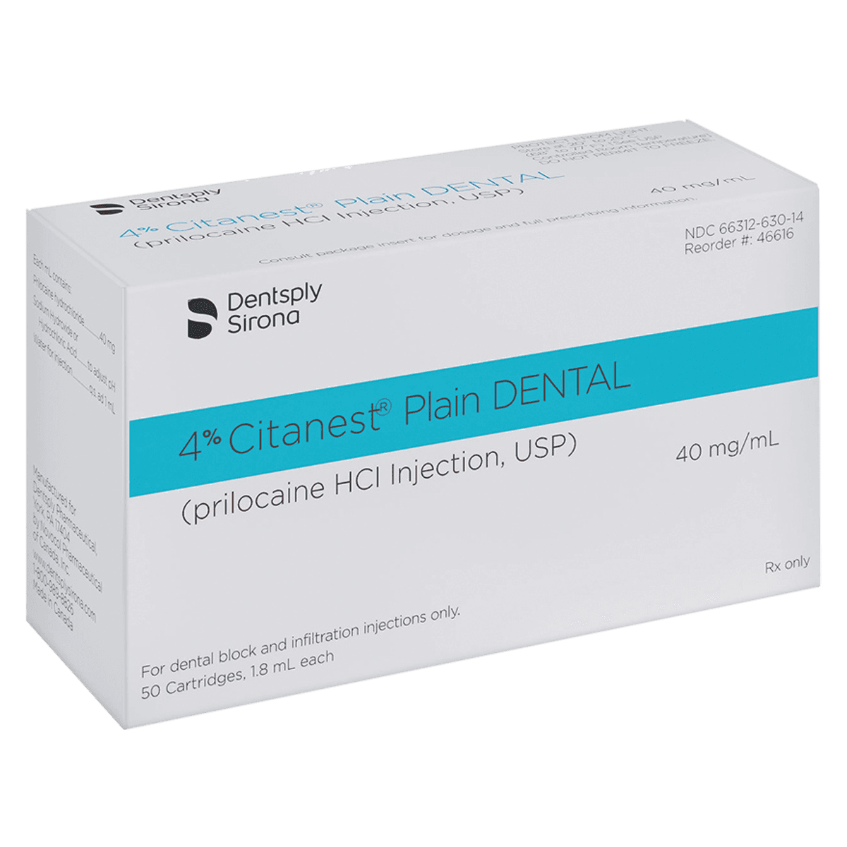 Citanest Plain 4% Prilocaine HCl Dental Anesthetic Cartridges, Without Vasoconstrictor, 1.8 mL, 50/Box, 46616 thumbnail 2