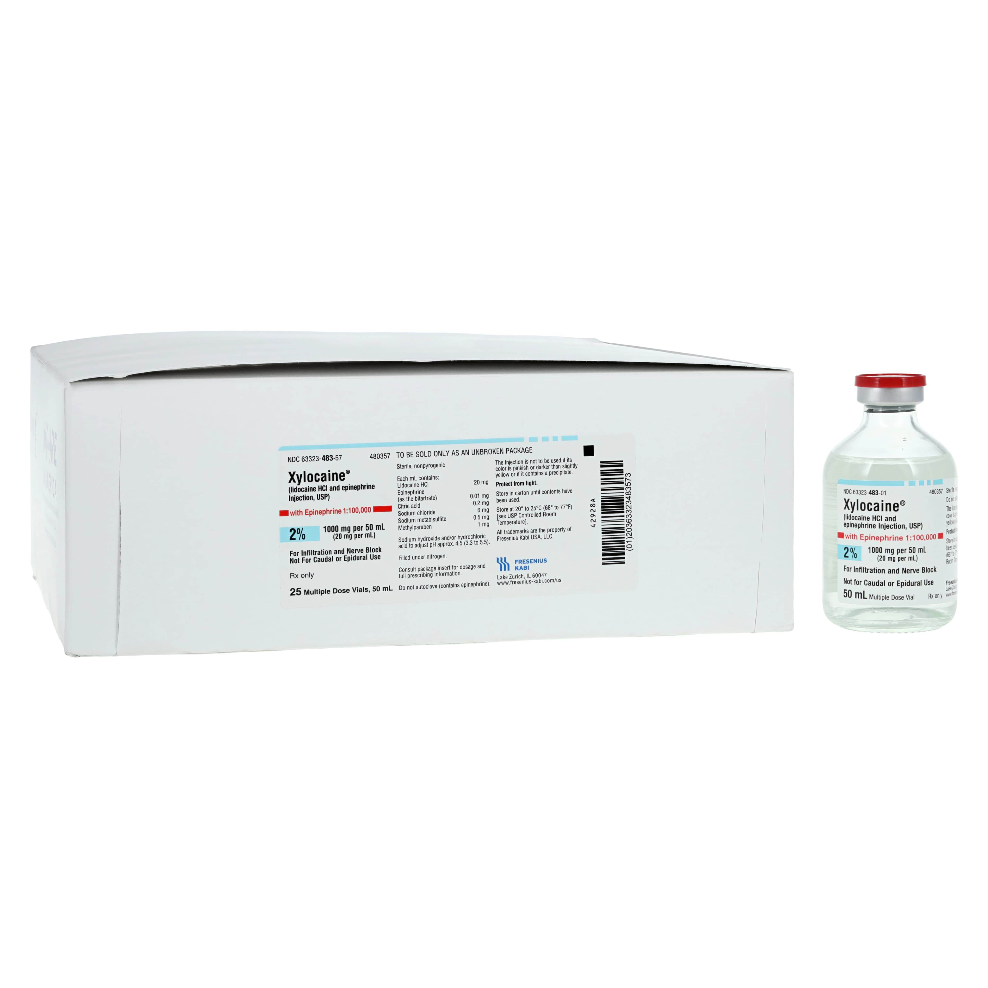 Xylocaine with Epinephrine Injection 2% 1:100,000 MDV 50mL, 25/Package - Xylocaine W/Epi MDV 50ML - Image 1